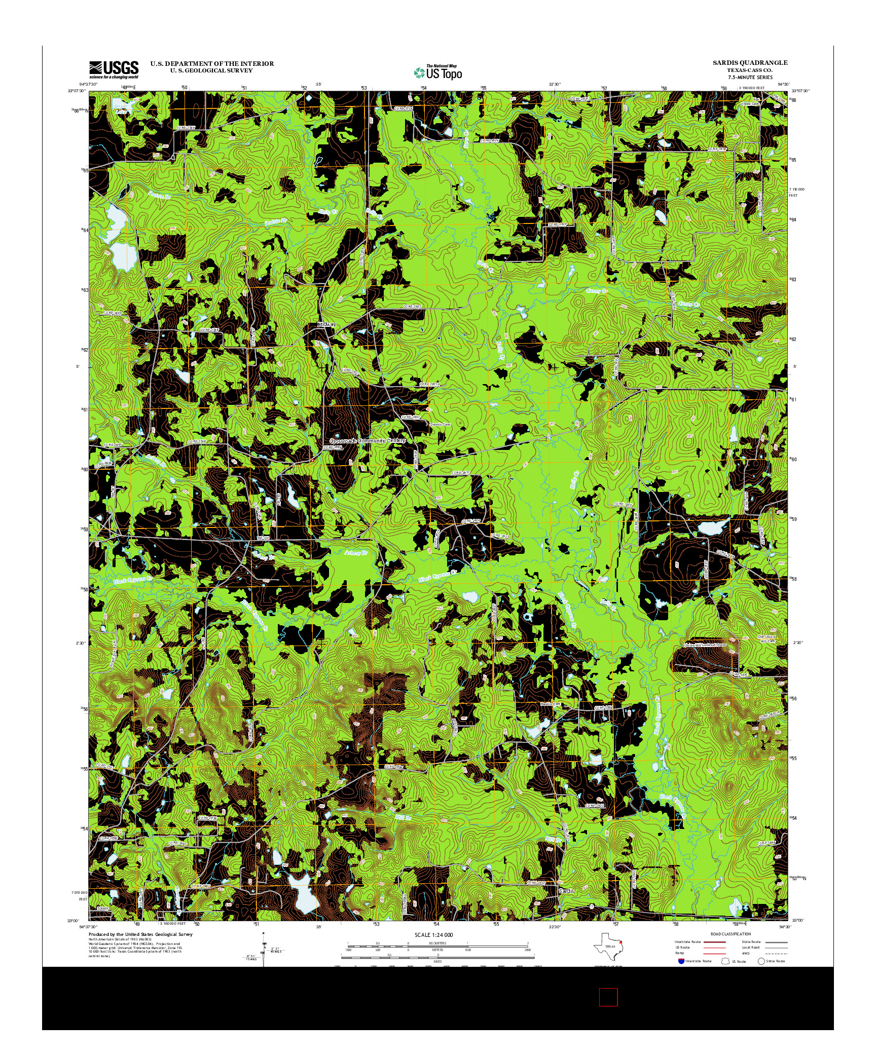USGS US TOPO 7.5-MINUTE MAP FOR SARDIS, TX 2012
