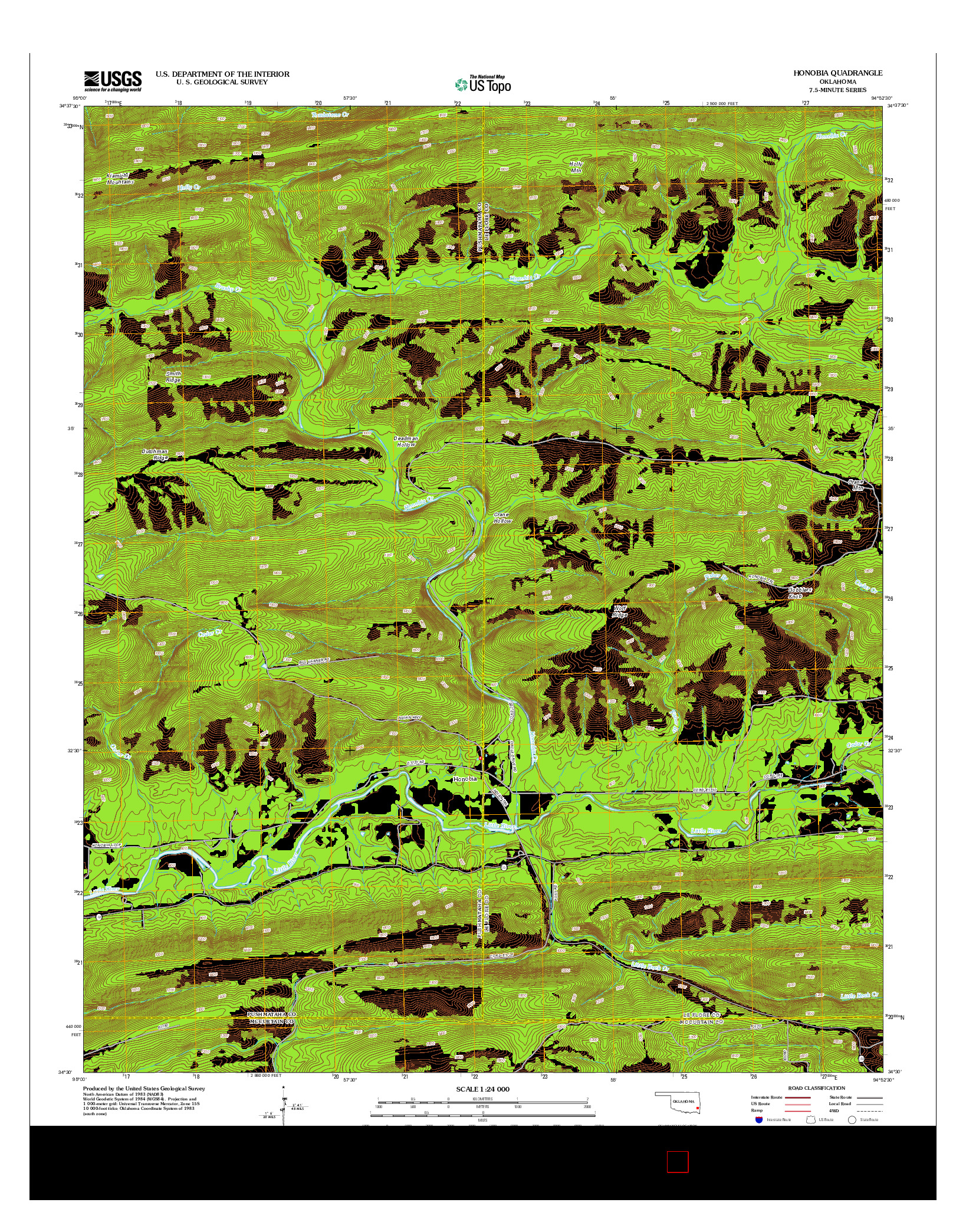 USGS US TOPO 7.5-MINUTE MAP FOR HONOBIA, OK 2012