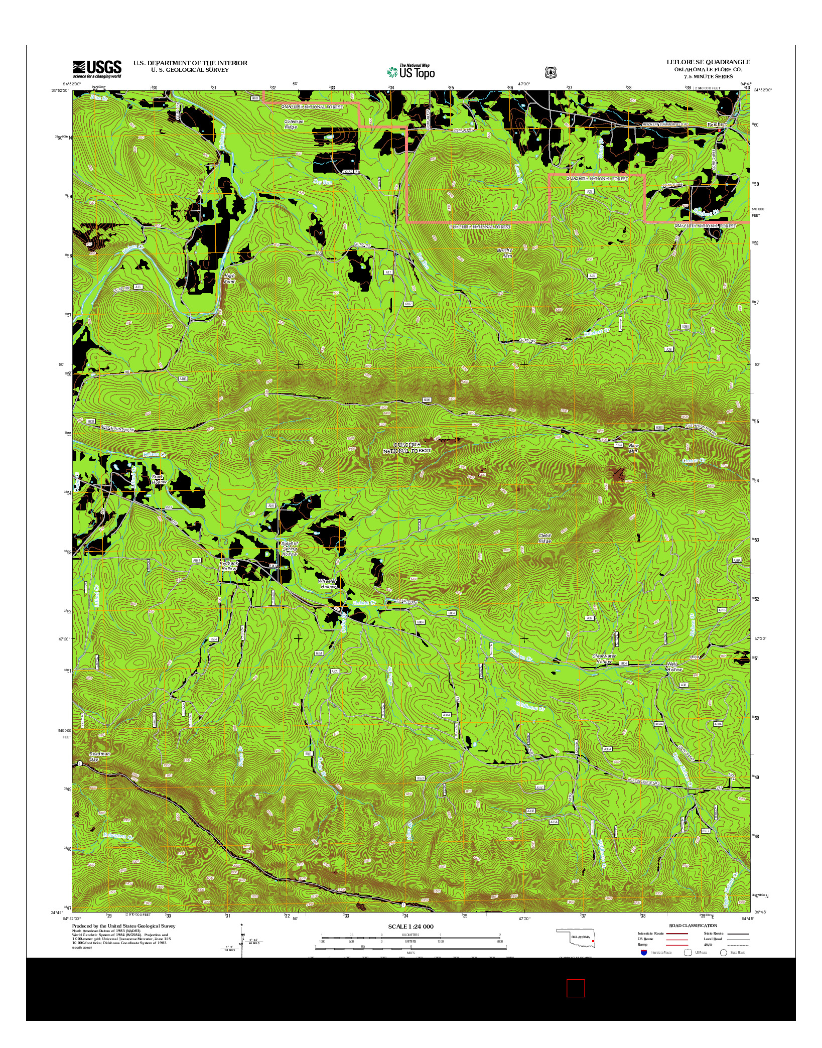 USGS US TOPO 7.5-MINUTE MAP FOR LEFLORE SE, OK 2012