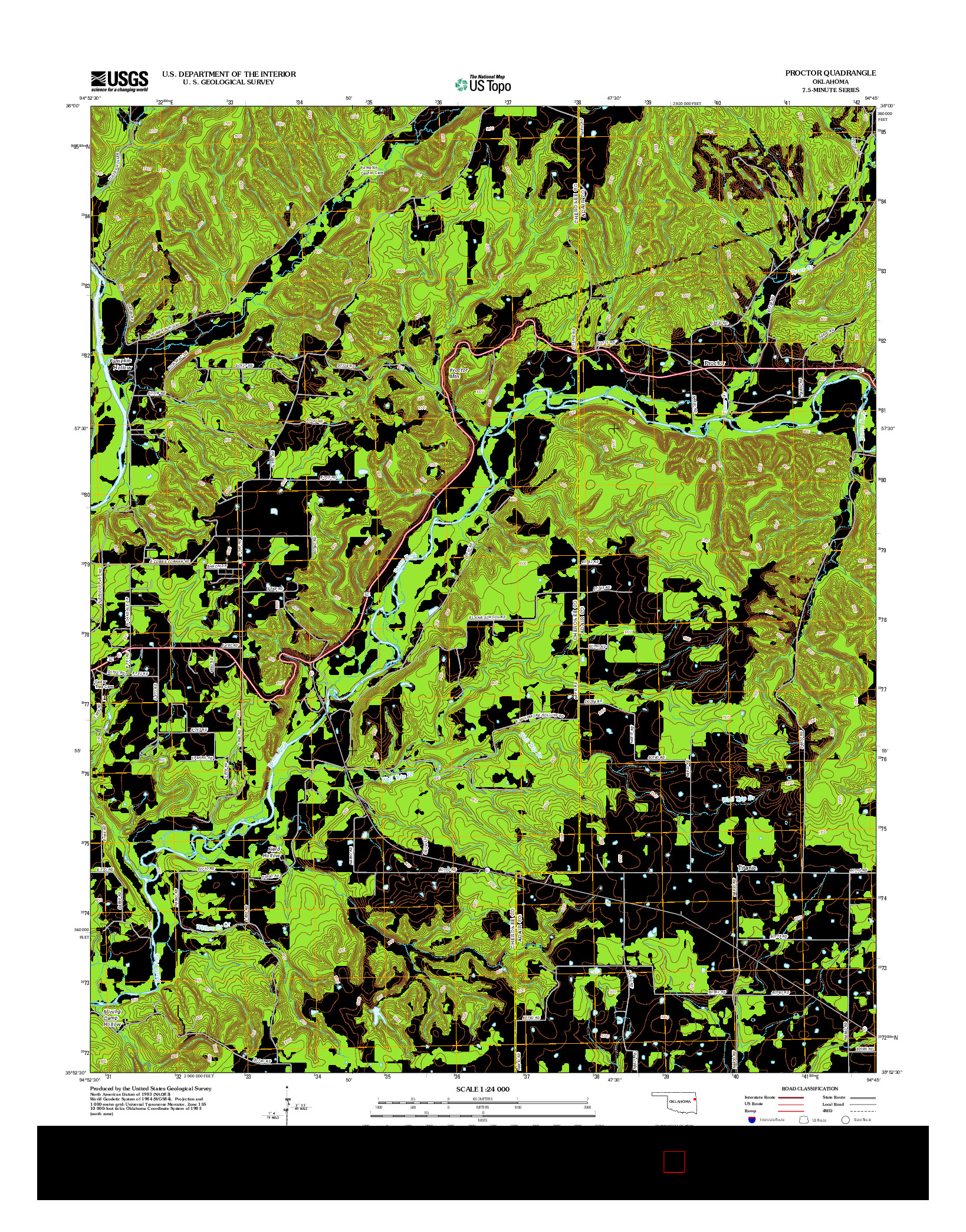 USGS US TOPO 7.5-MINUTE MAP FOR PROCTOR, OK 2012