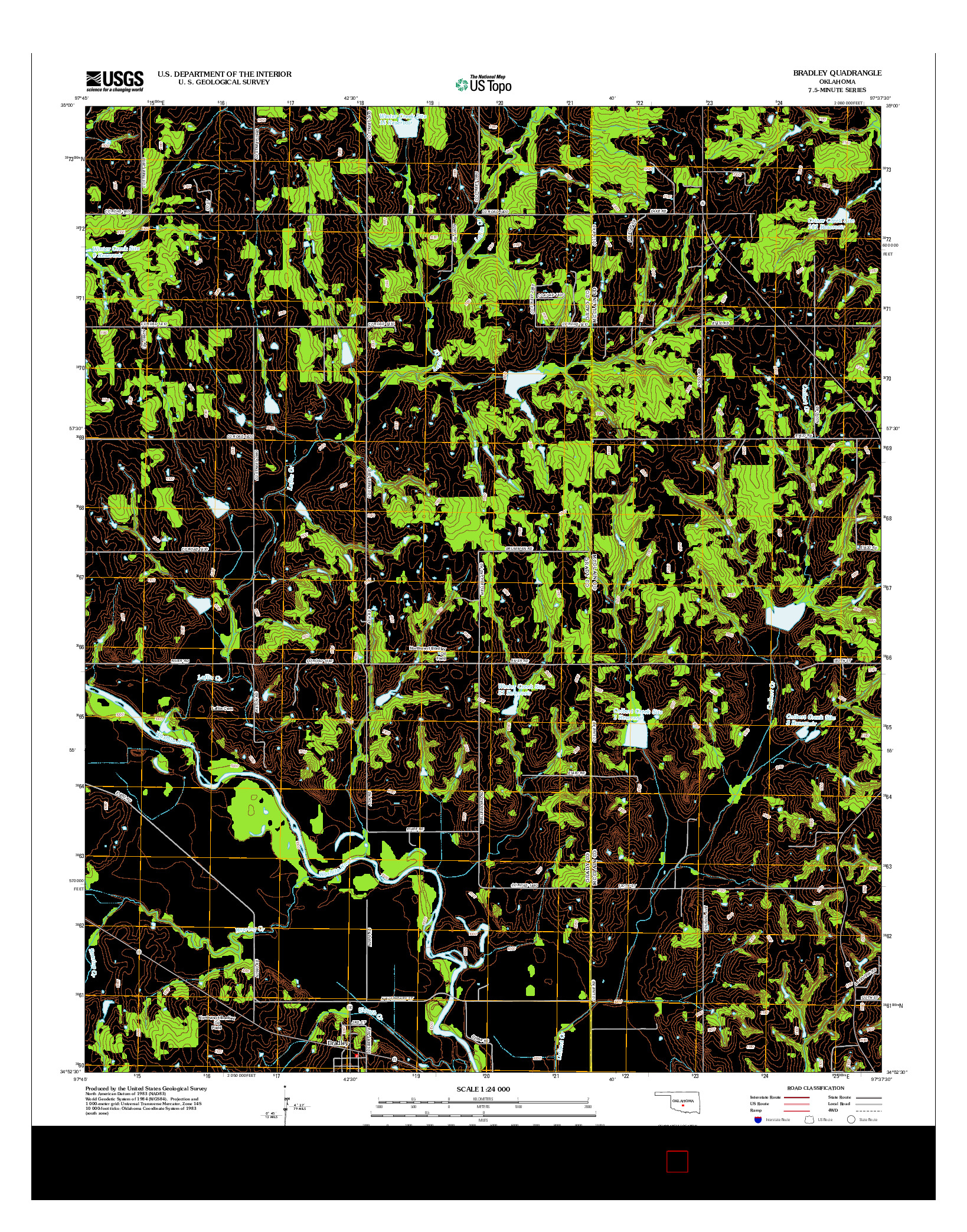 USGS US TOPO 7.5-MINUTE MAP FOR BRADLEY, OK 2012