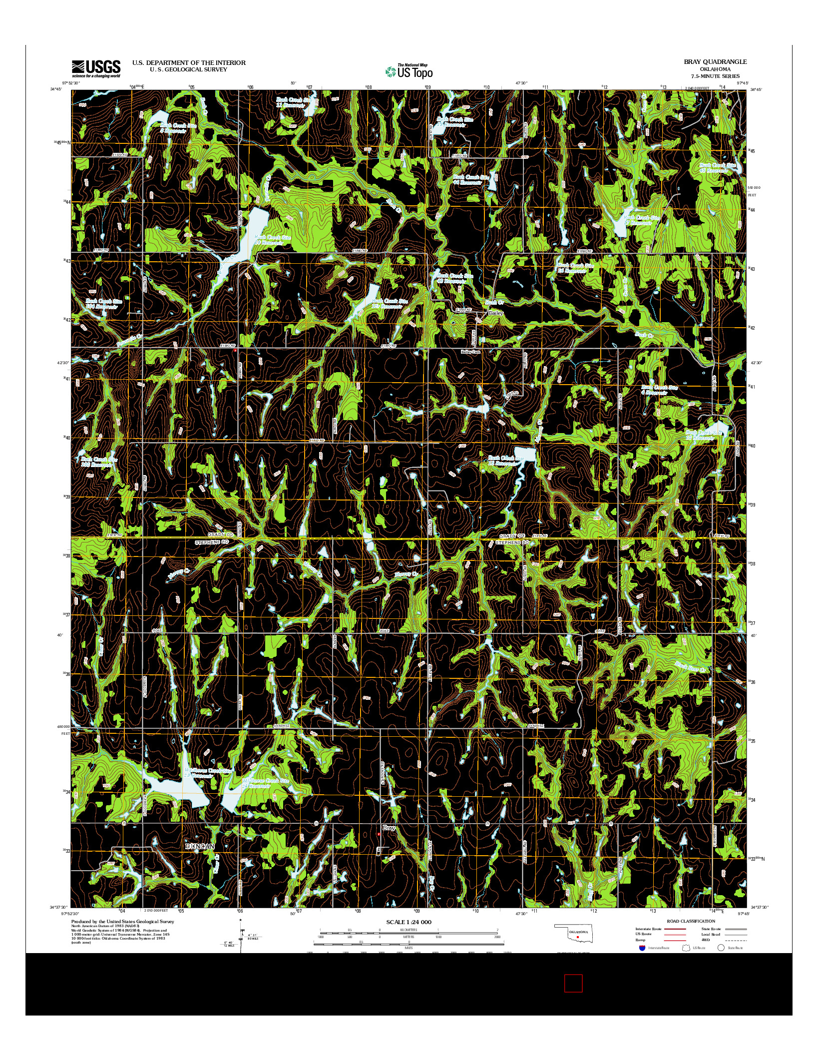 USGS US TOPO 7.5-MINUTE MAP FOR BRAY, OK 2012