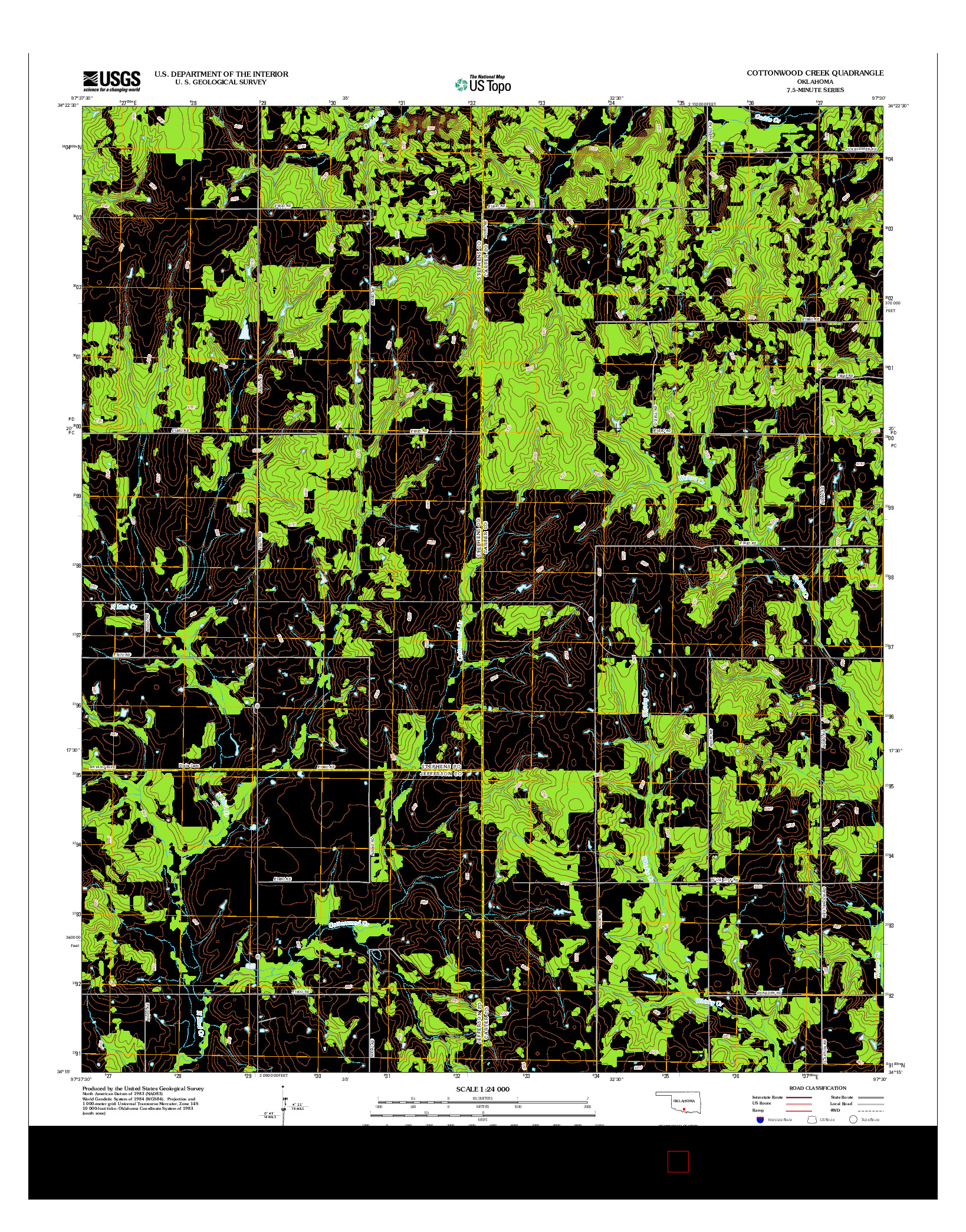 USGS US TOPO 7.5-MINUTE MAP FOR COTTONWOOD CREEK, OK 2012