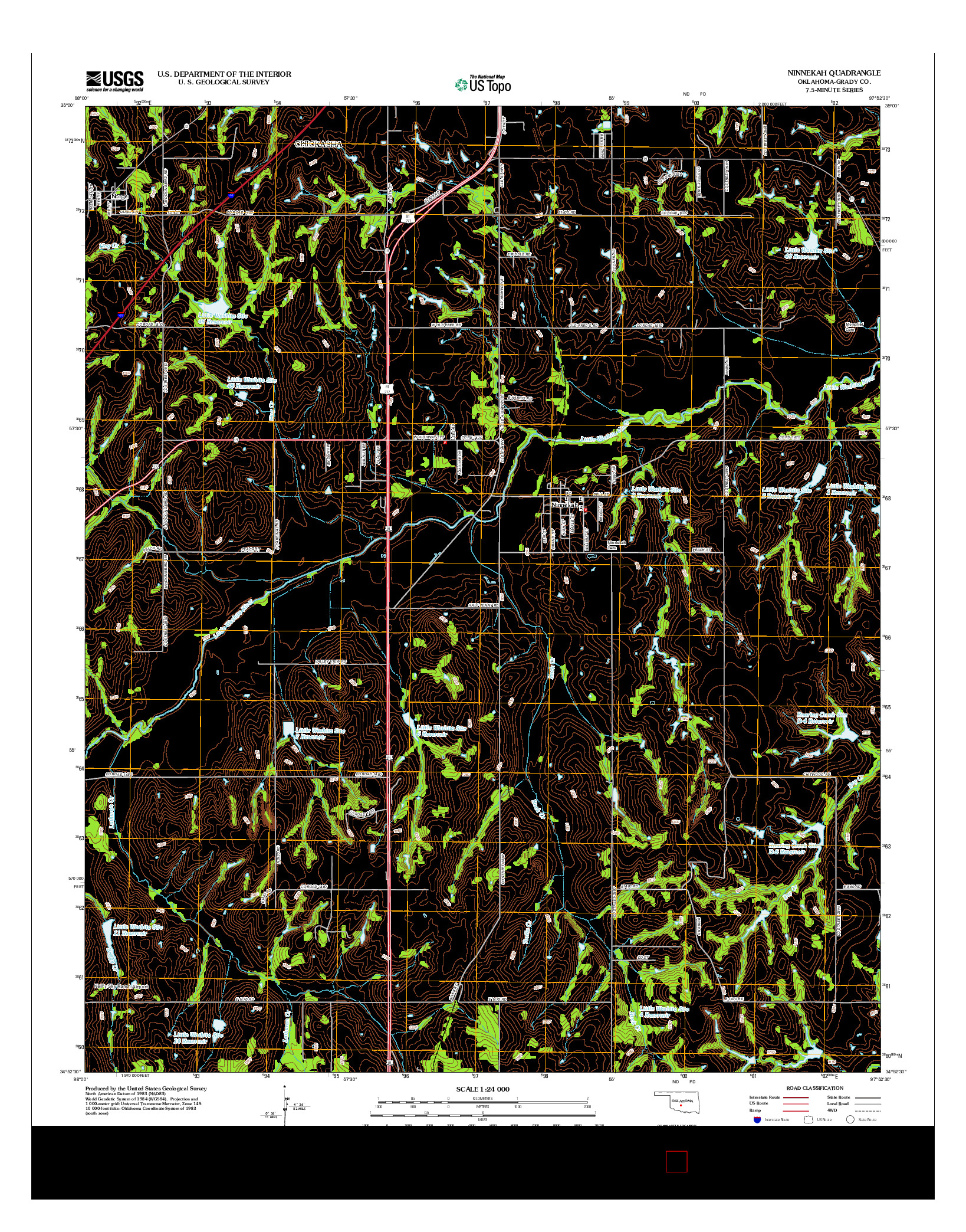 USGS US TOPO 7.5-MINUTE MAP FOR NINNEKAH, OK 2012