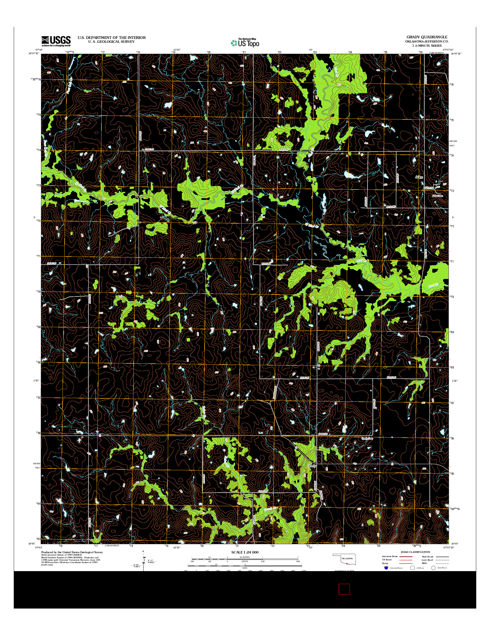 USGS US TOPO 7.5-MINUTE MAP FOR GRADY, OK 2012