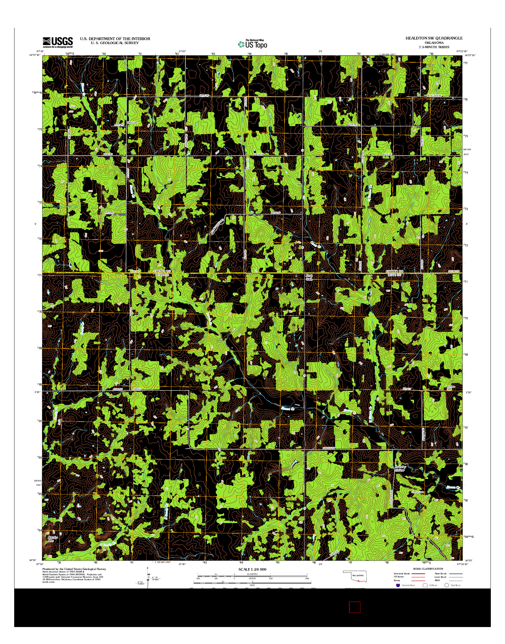 USGS US TOPO 7.5-MINUTE MAP FOR HEALDTON SW, OK 2012