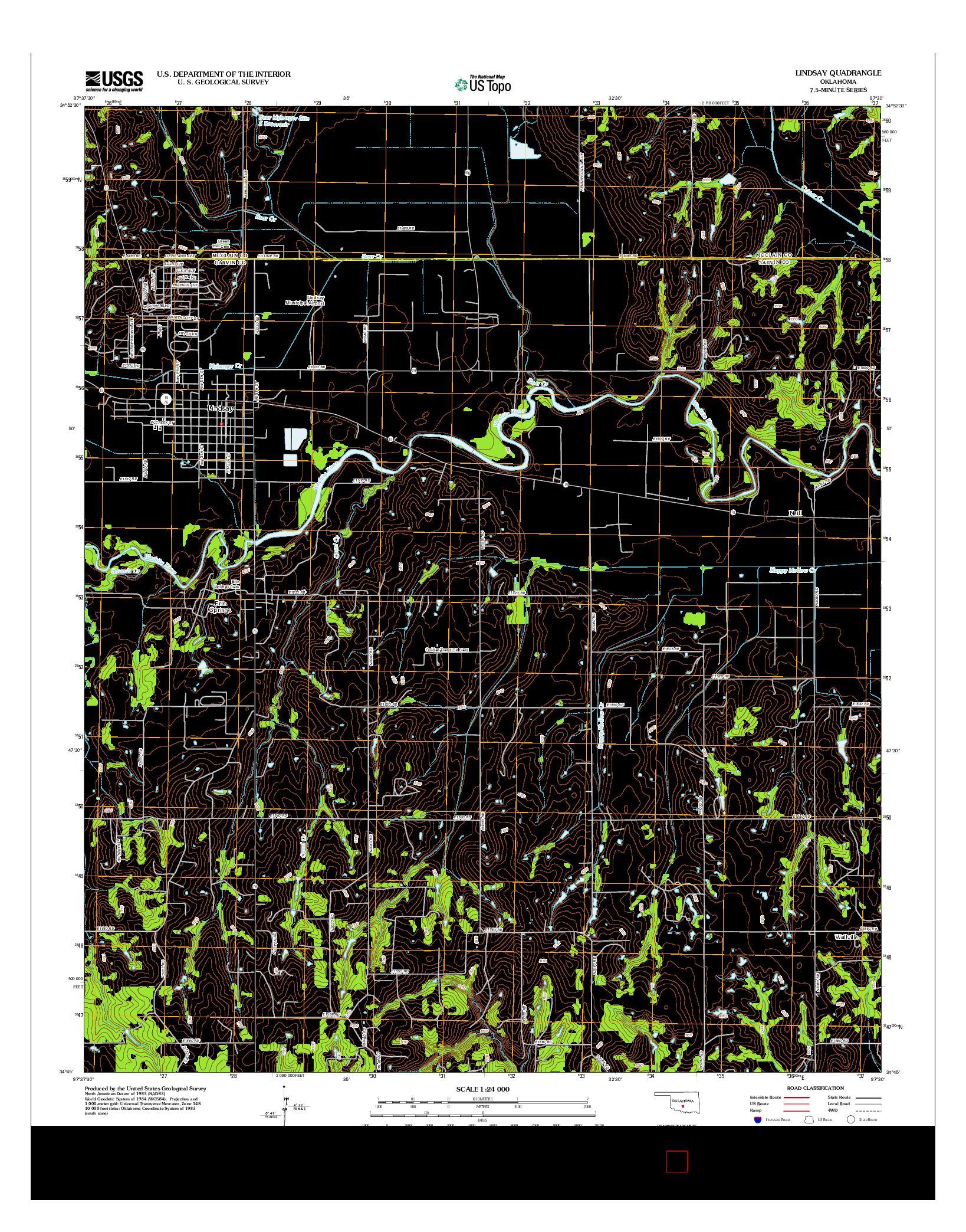 USGS US TOPO 7.5-MINUTE MAP FOR LINDSAY, OK 2012
