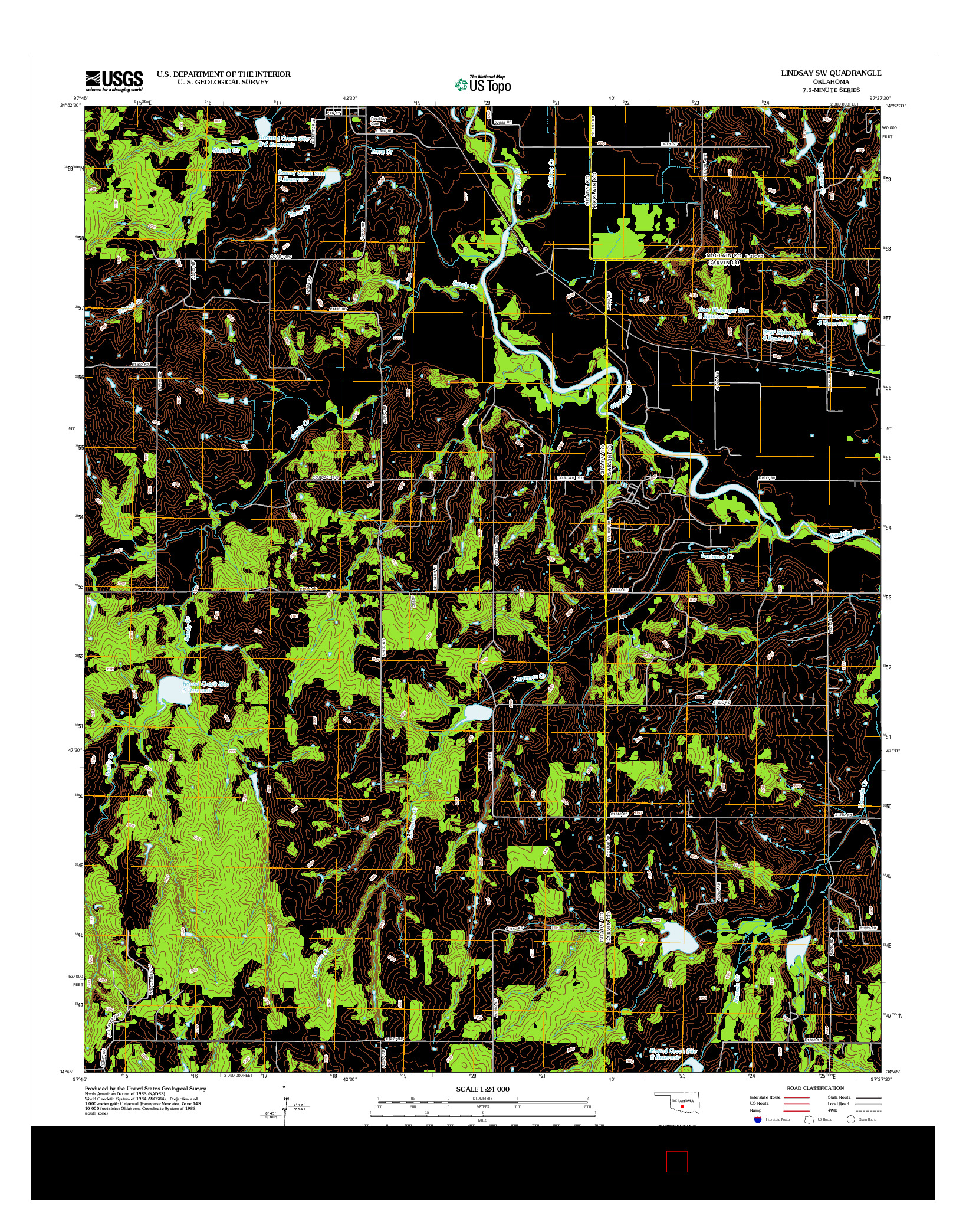 USGS US TOPO 7.5-MINUTE MAP FOR LINDSAY SW, OK 2012