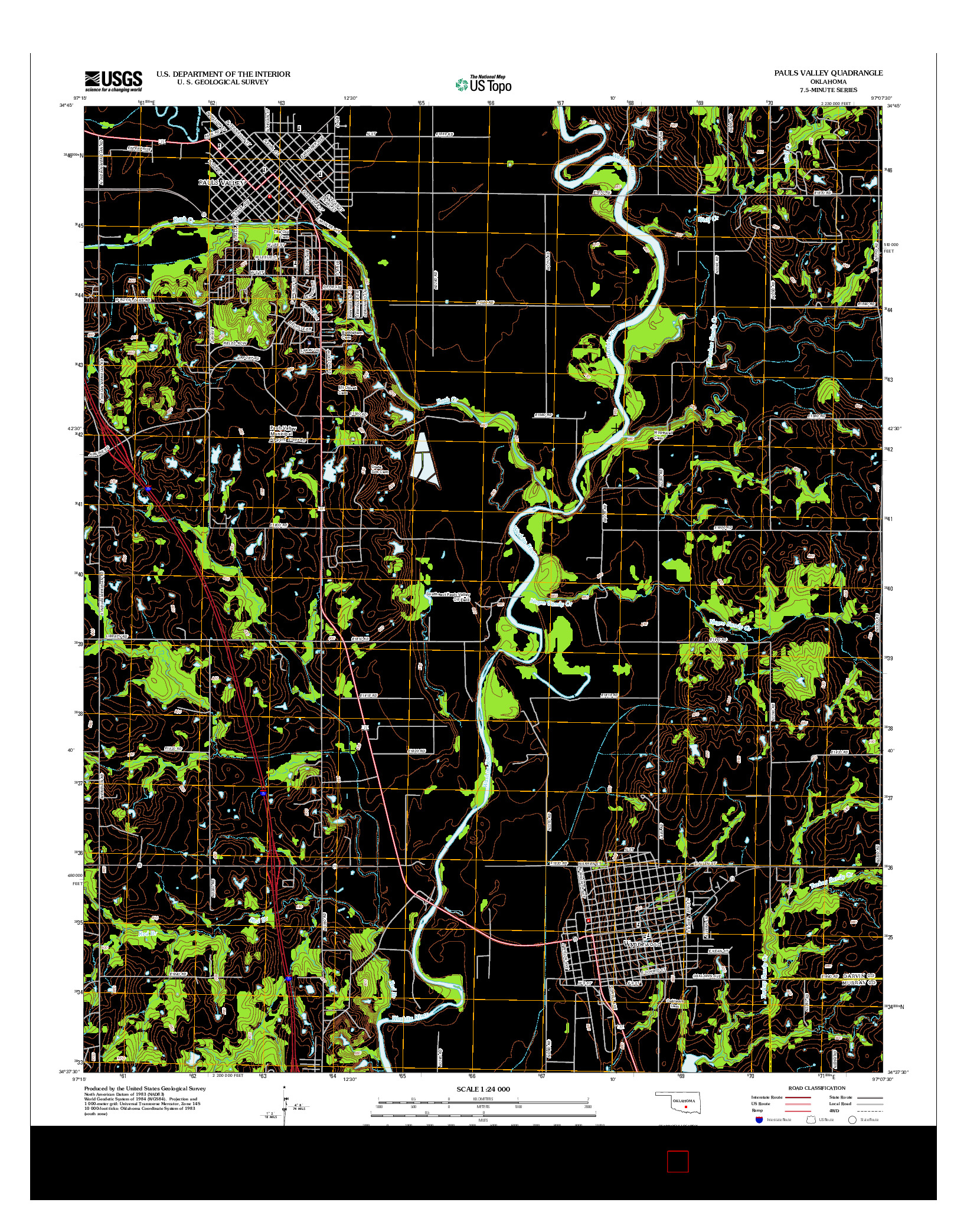 USGS US TOPO 7.5-MINUTE MAP FOR PAULS VALLEY, OK 2012