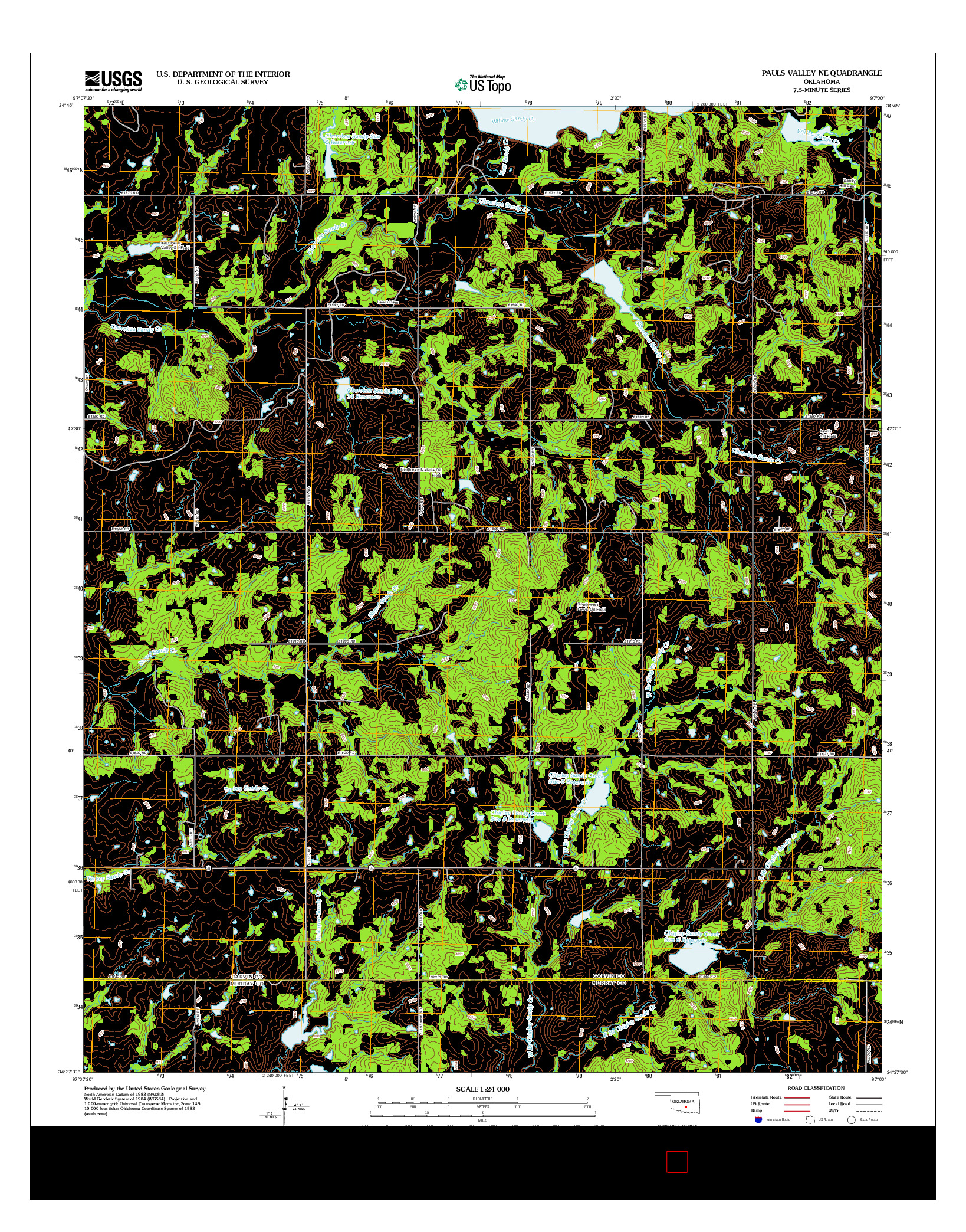 USGS US TOPO 7.5-MINUTE MAP FOR PAULS VALLEY NE, OK 2012