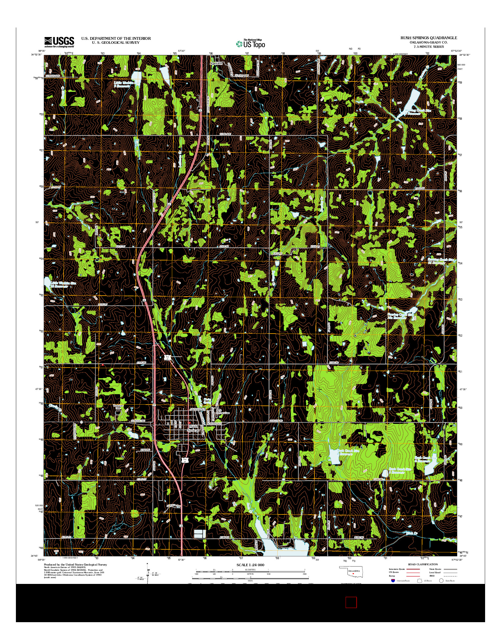 USGS US TOPO 7.5-MINUTE MAP FOR RUSH SPRINGS, OK 2012