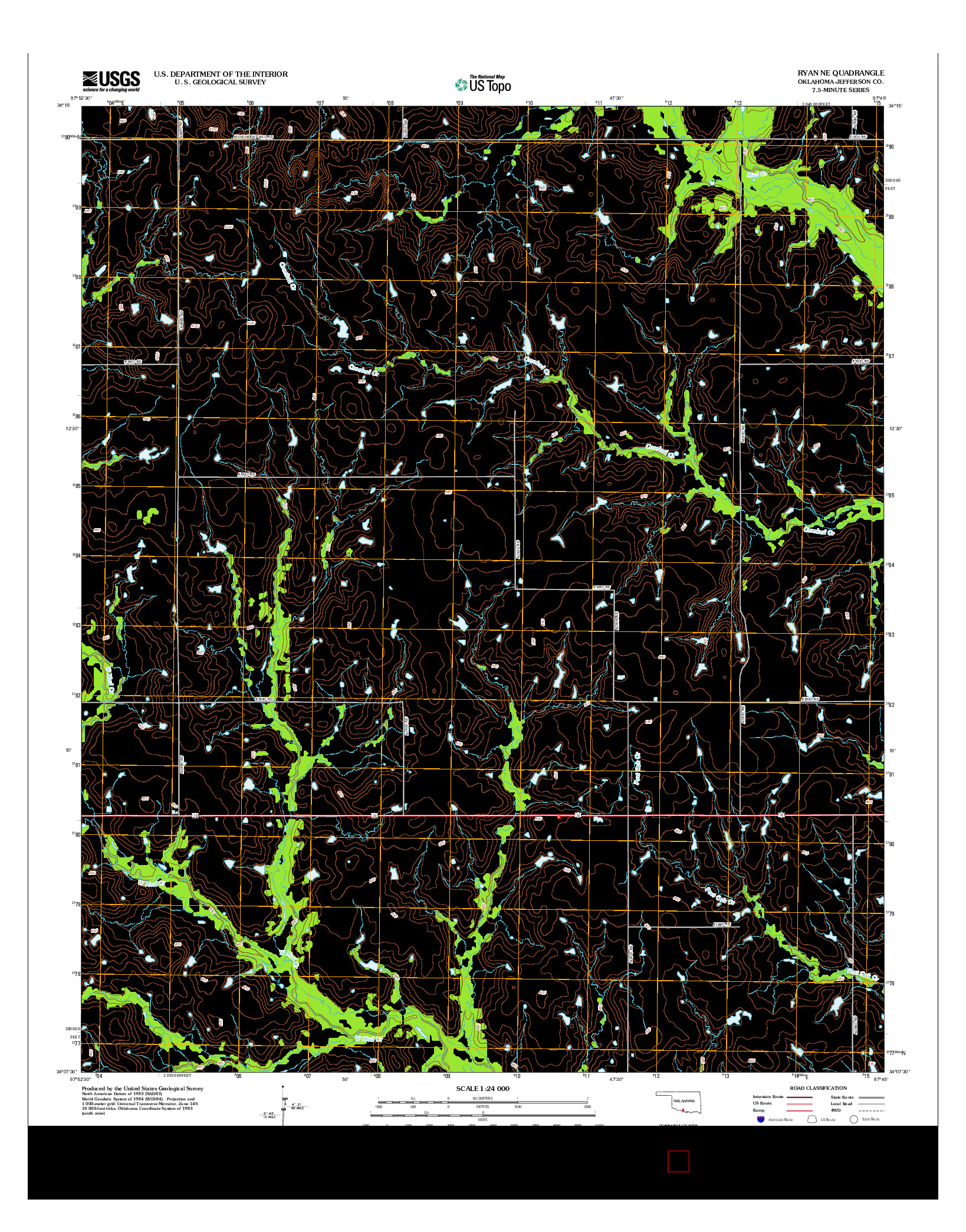 USGS US TOPO 7.5-MINUTE MAP FOR RYAN NE, OK 2012