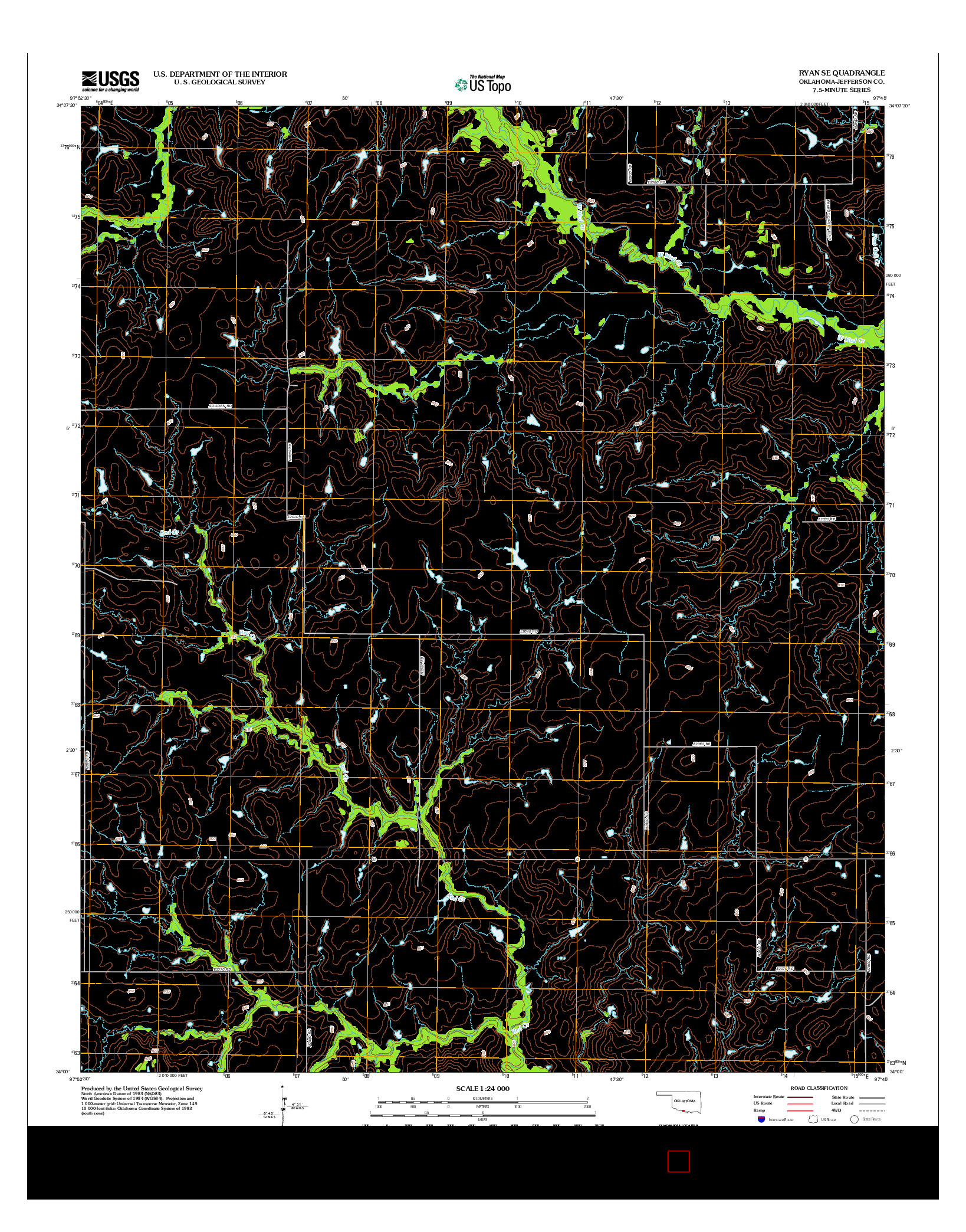USGS US TOPO 7.5-MINUTE MAP FOR RYAN SE, OK 2012