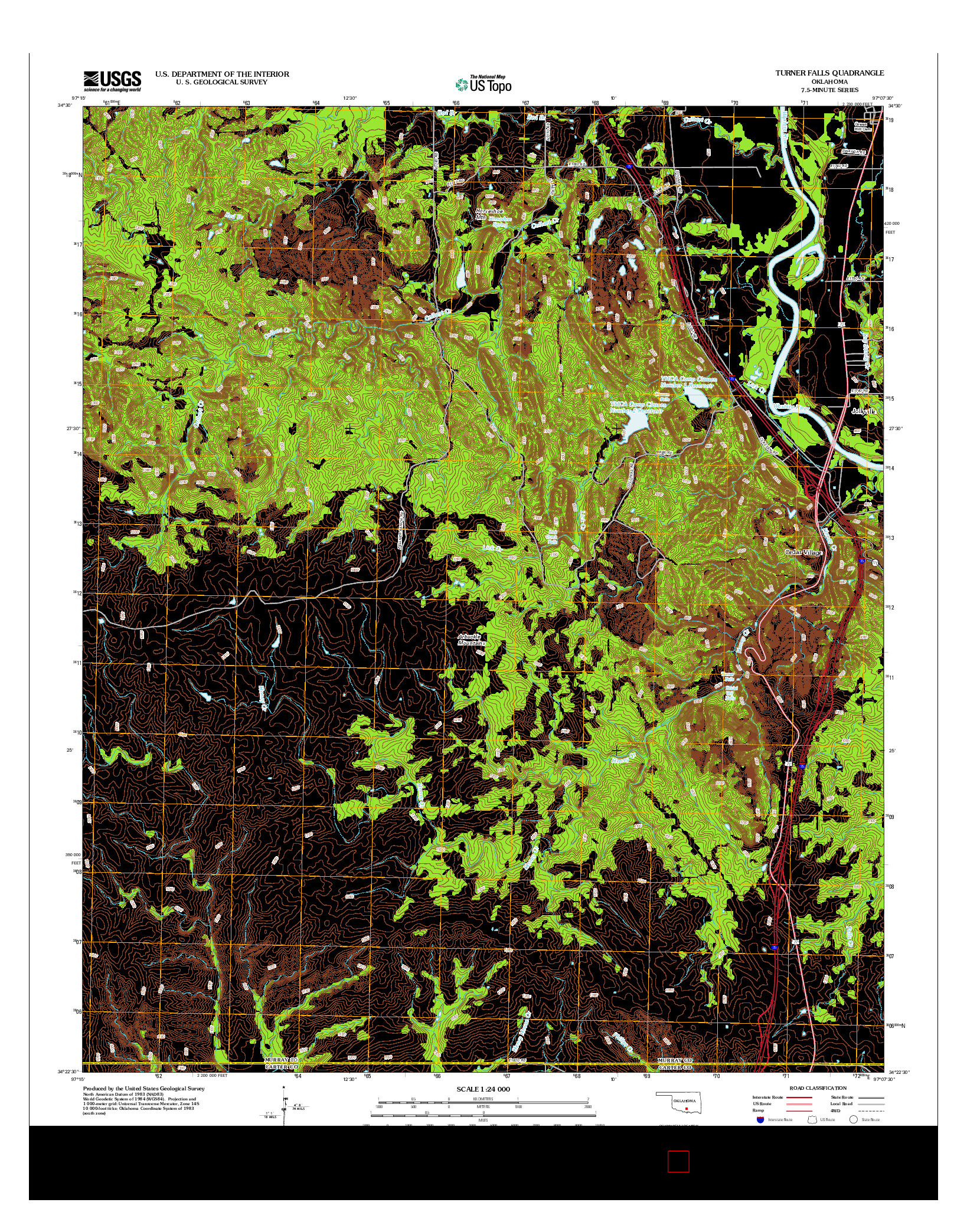 USGS US TOPO 7.5-MINUTE MAP FOR TURNER FALLS, OK 2012