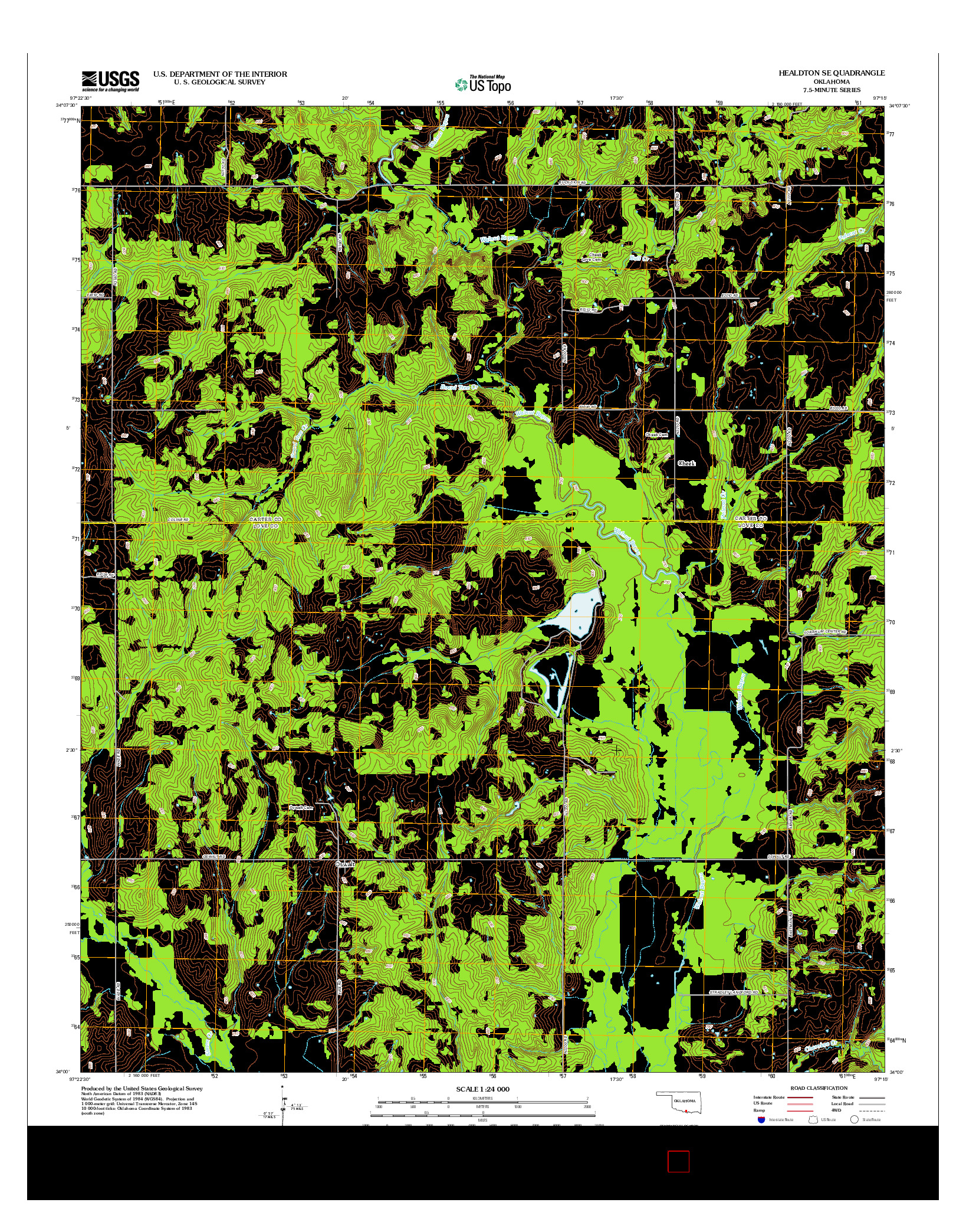 USGS US TOPO 7.5-MINUTE MAP FOR HEALDTON SE, OK 2012