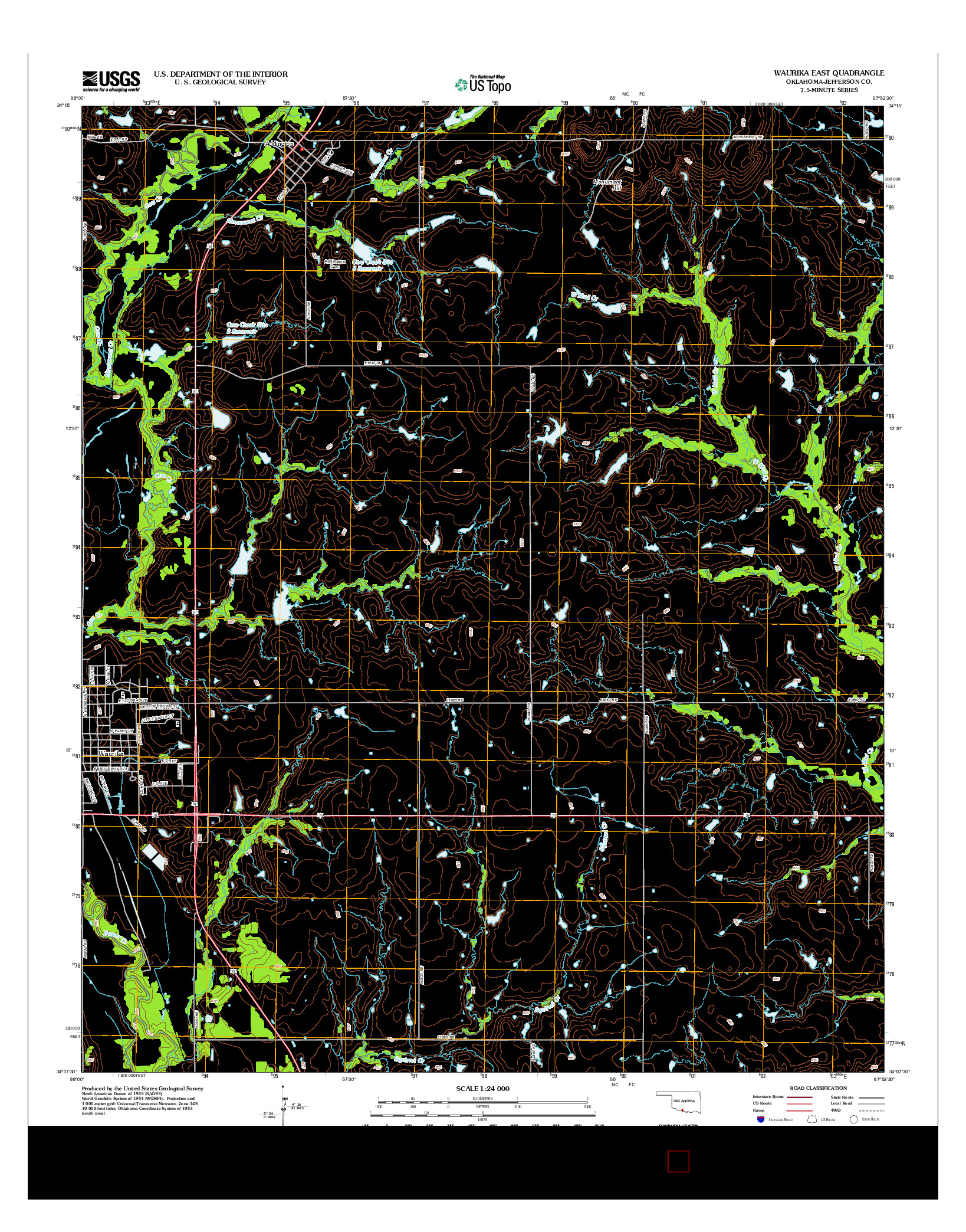 USGS US TOPO 7.5-MINUTE MAP FOR WAURIKA EAST, OK 2012