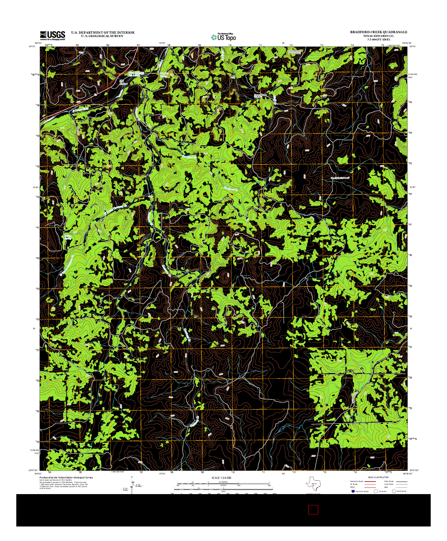 USGS US TOPO 7.5-MINUTE MAP FOR BRADFORD CREEK, TX 2012