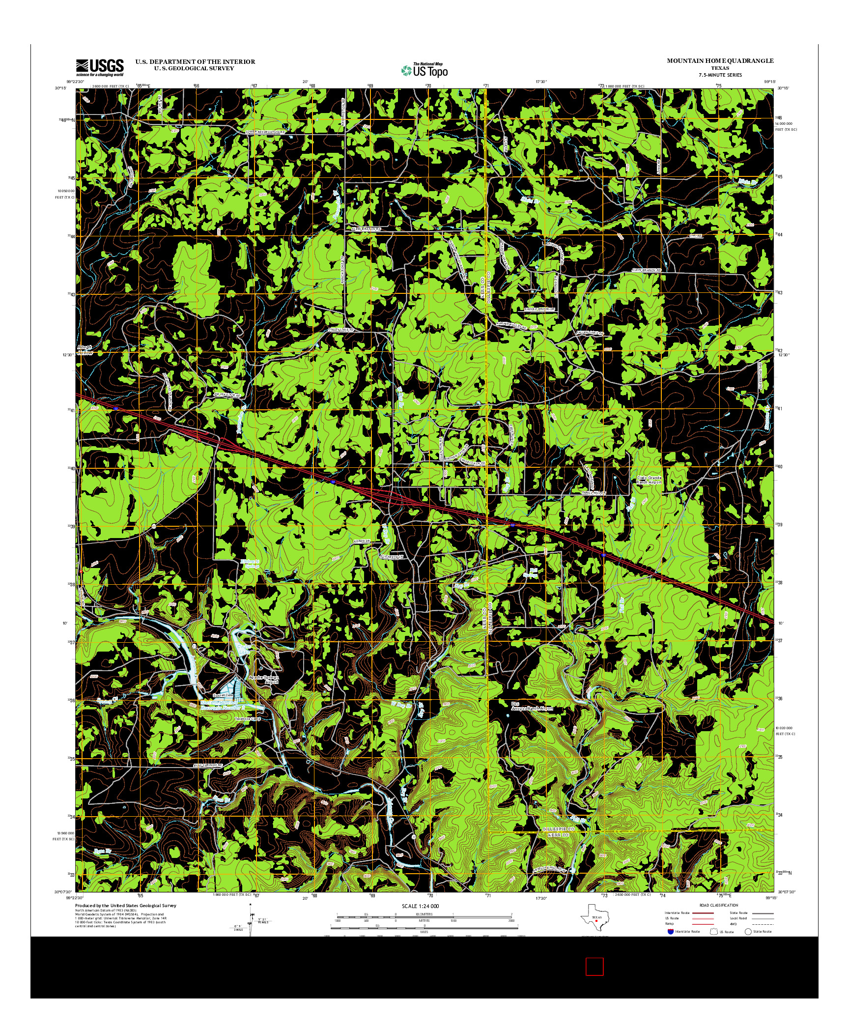USGS US TOPO 7.5-MINUTE MAP FOR MOUNTAIN HOME, TX 2012