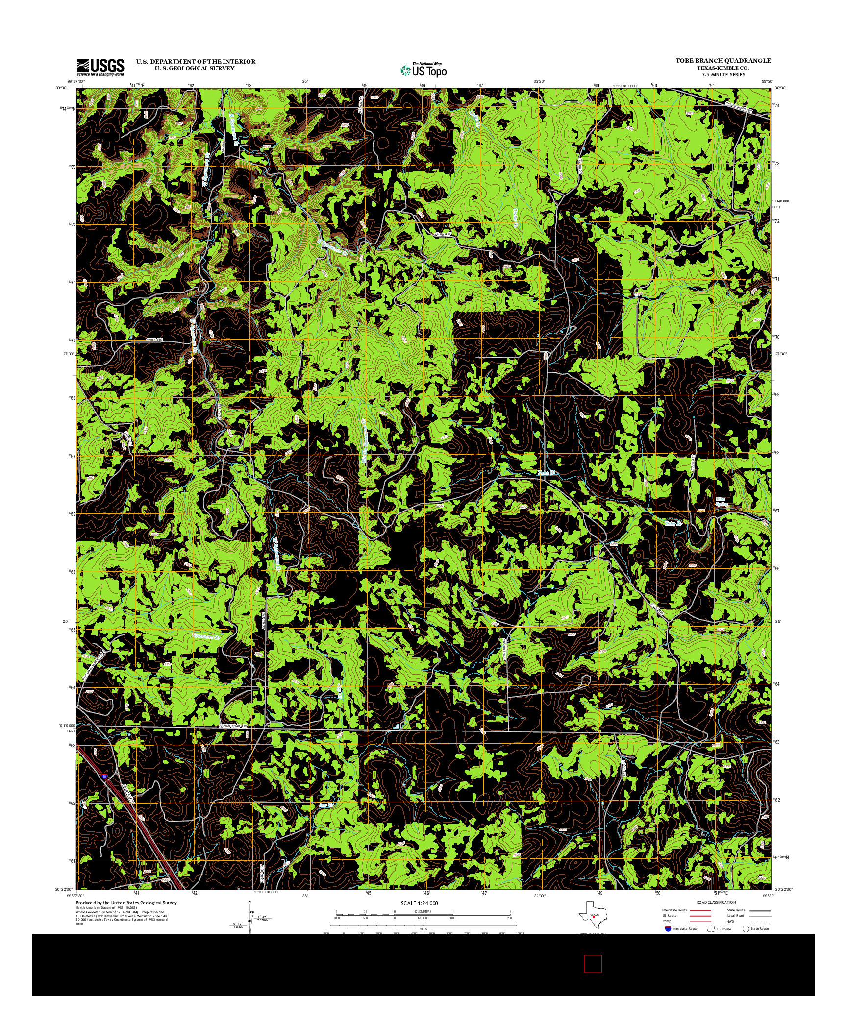 USGS US TOPO 7.5-MINUTE MAP FOR TOBE BRANCH, TX 2012