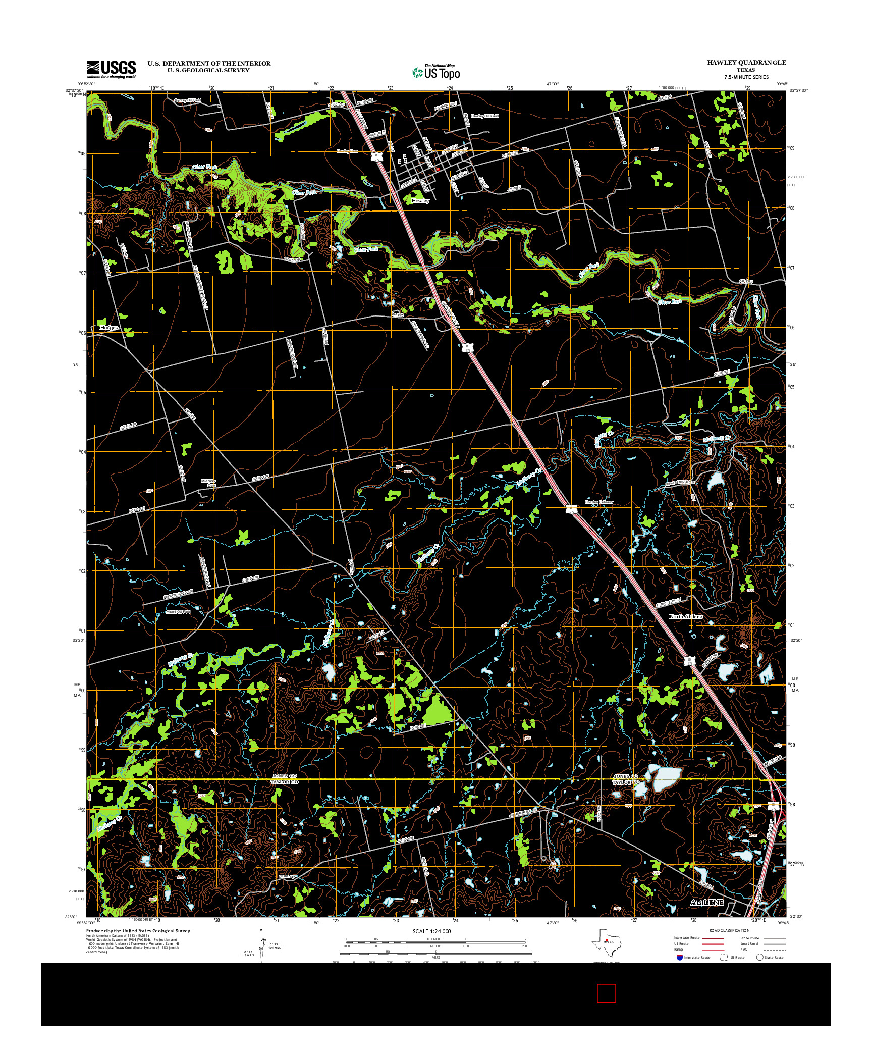 USGS US TOPO 7.5-MINUTE MAP FOR HAWLEY, TX 2012