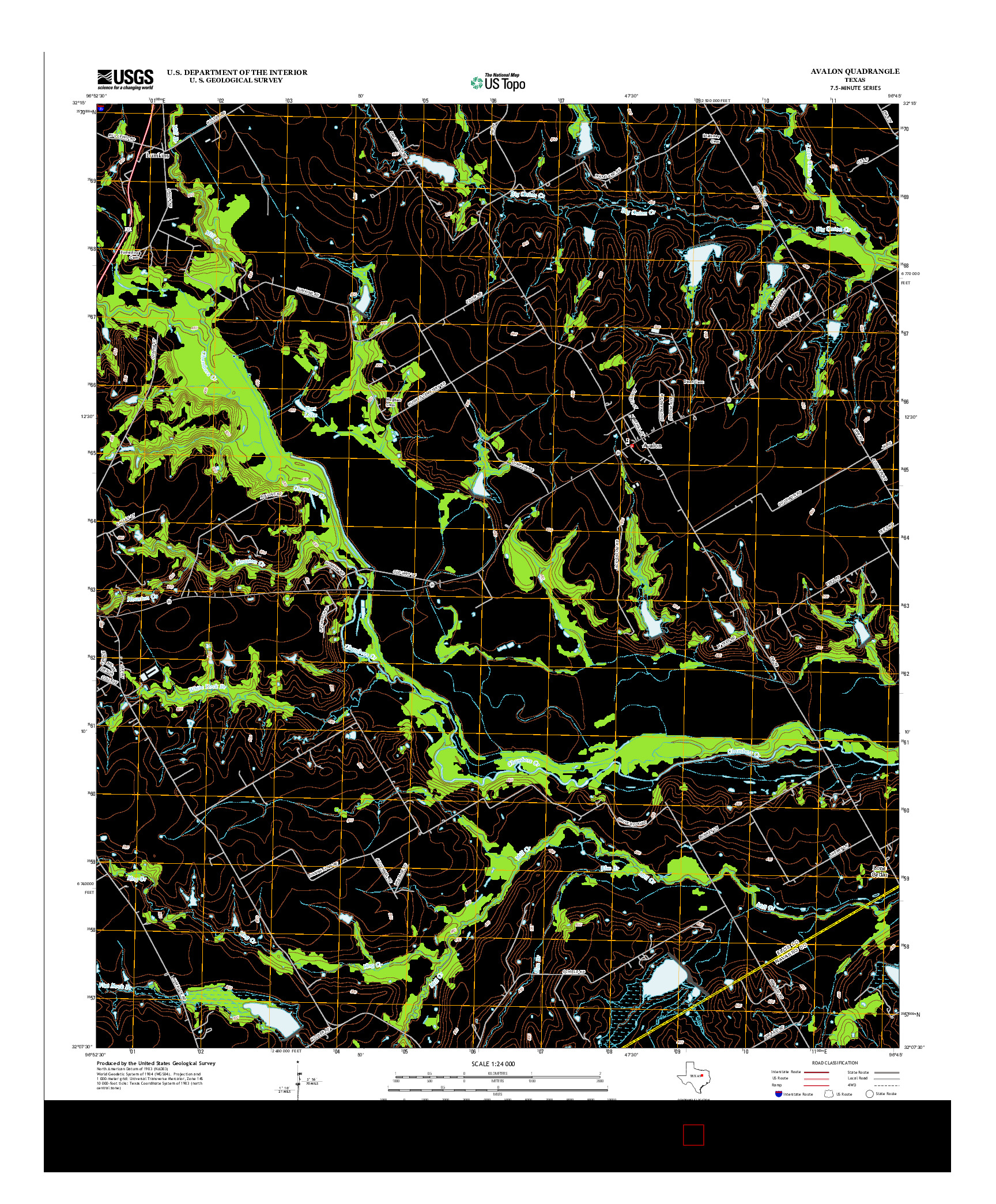 USGS US TOPO 7.5-MINUTE MAP FOR AVALON, TX 2012
