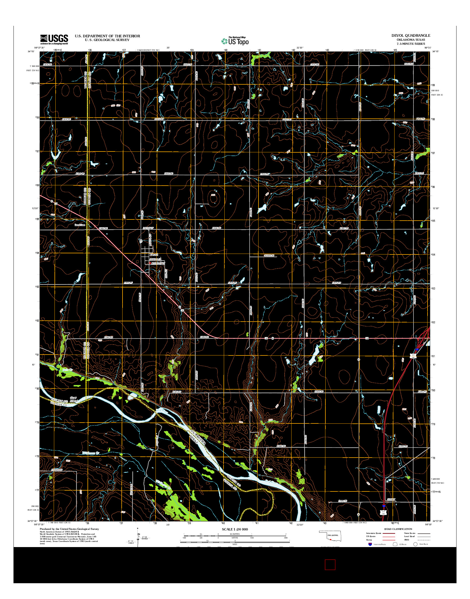 USGS US TOPO 7.5-MINUTE MAP FOR DEVOL, OK-TX 2012