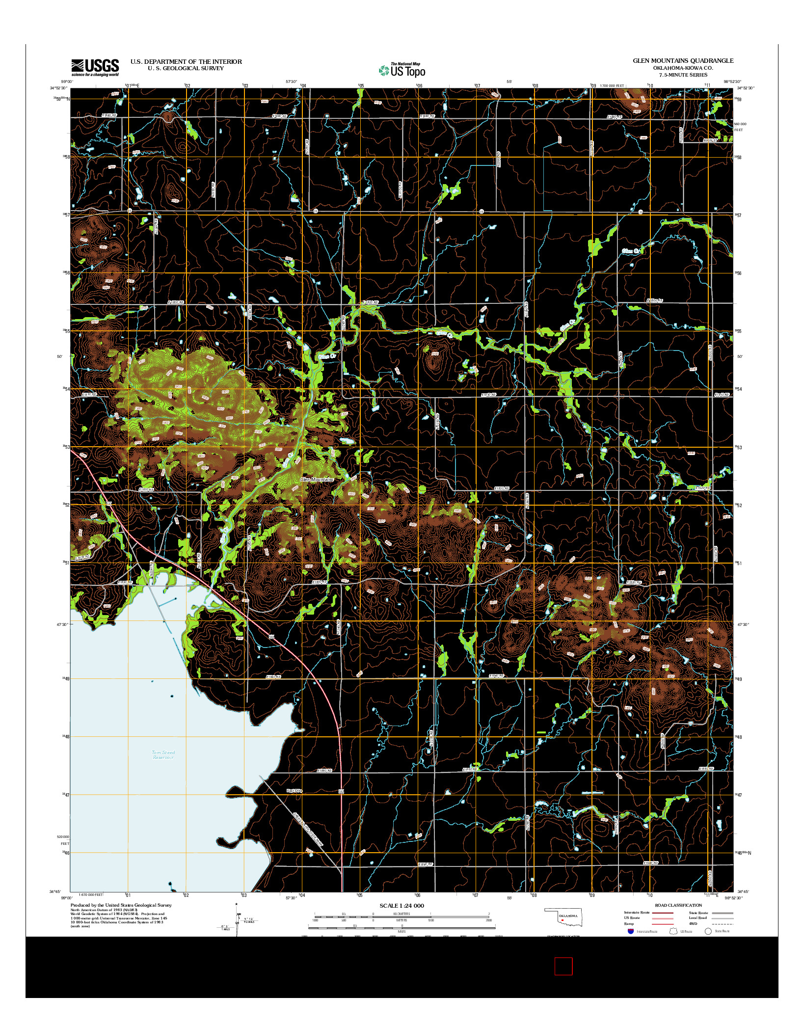 USGS US TOPO 7.5-MINUTE MAP FOR GLEN MOUNTAINS, OK 2012