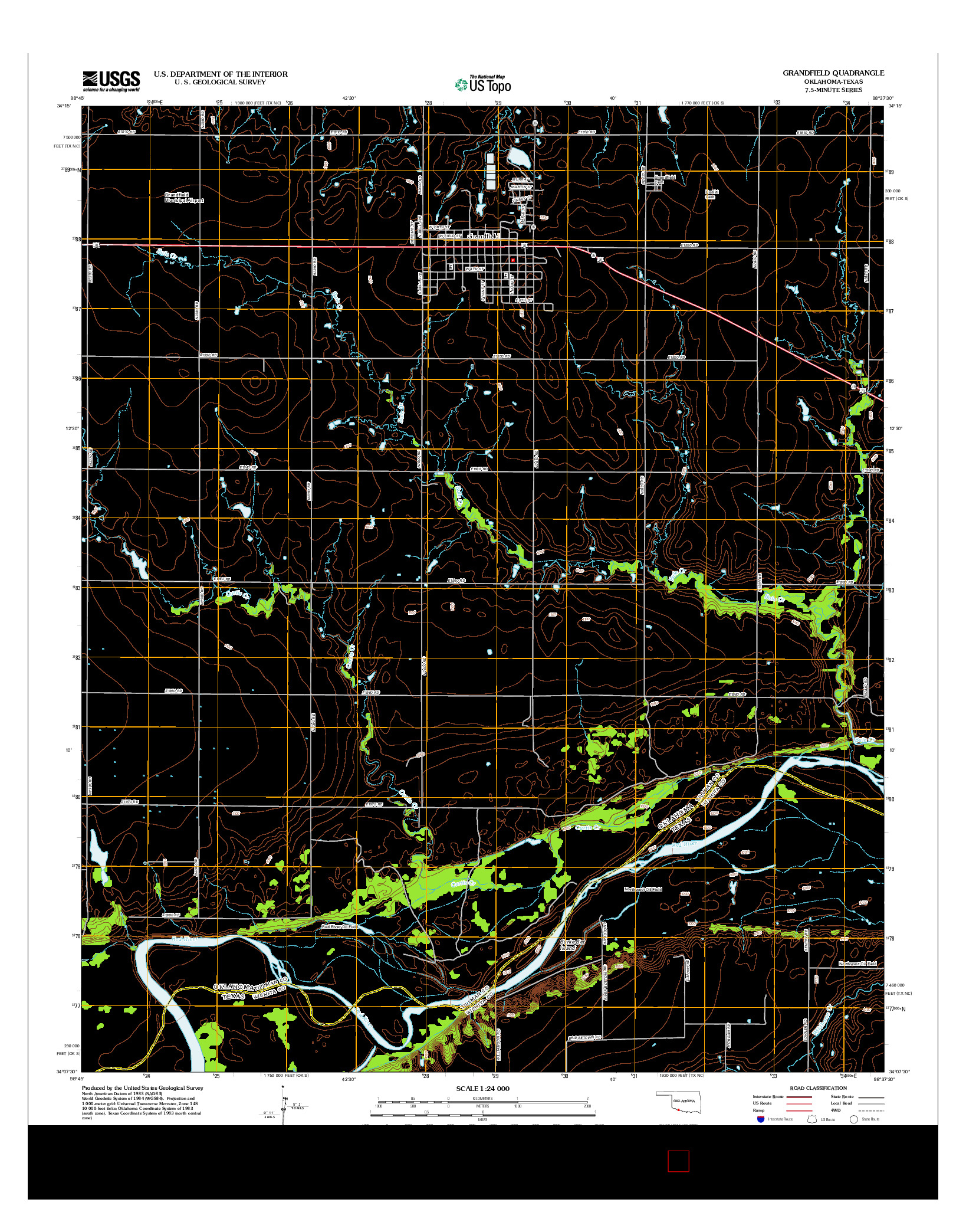 USGS US TOPO 7.5-MINUTE MAP FOR GRANDFIELD, OK-TX 2012