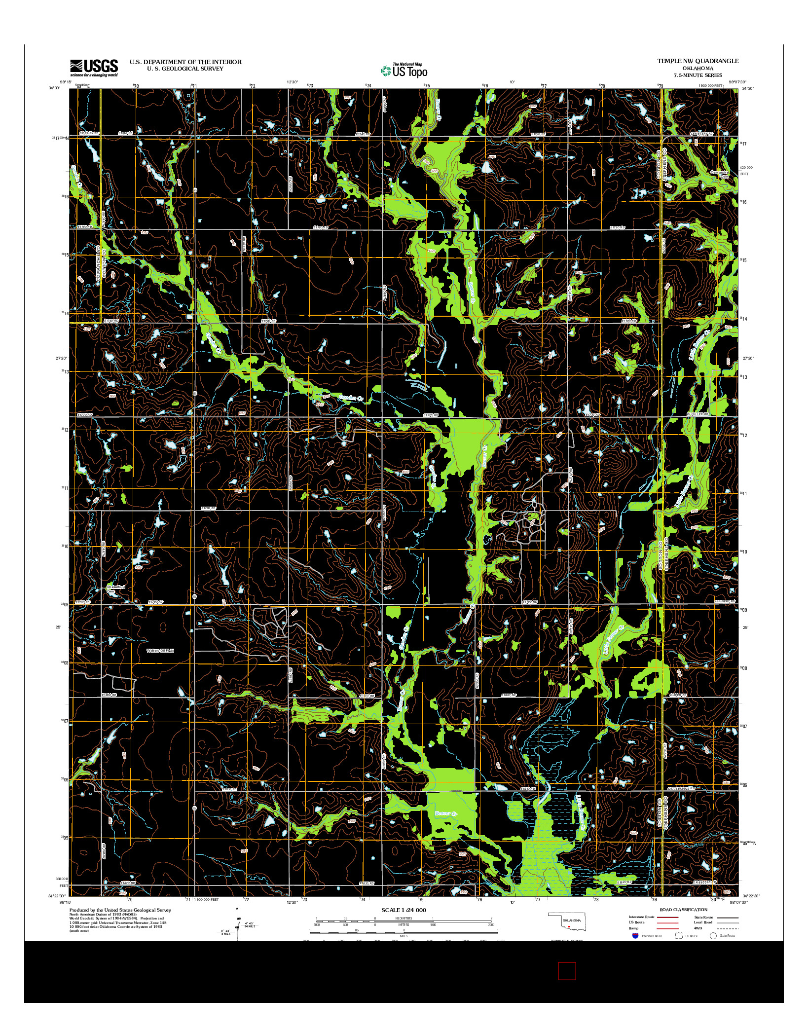 USGS US TOPO 7.5-MINUTE MAP FOR TEMPLE NW, OK 2012