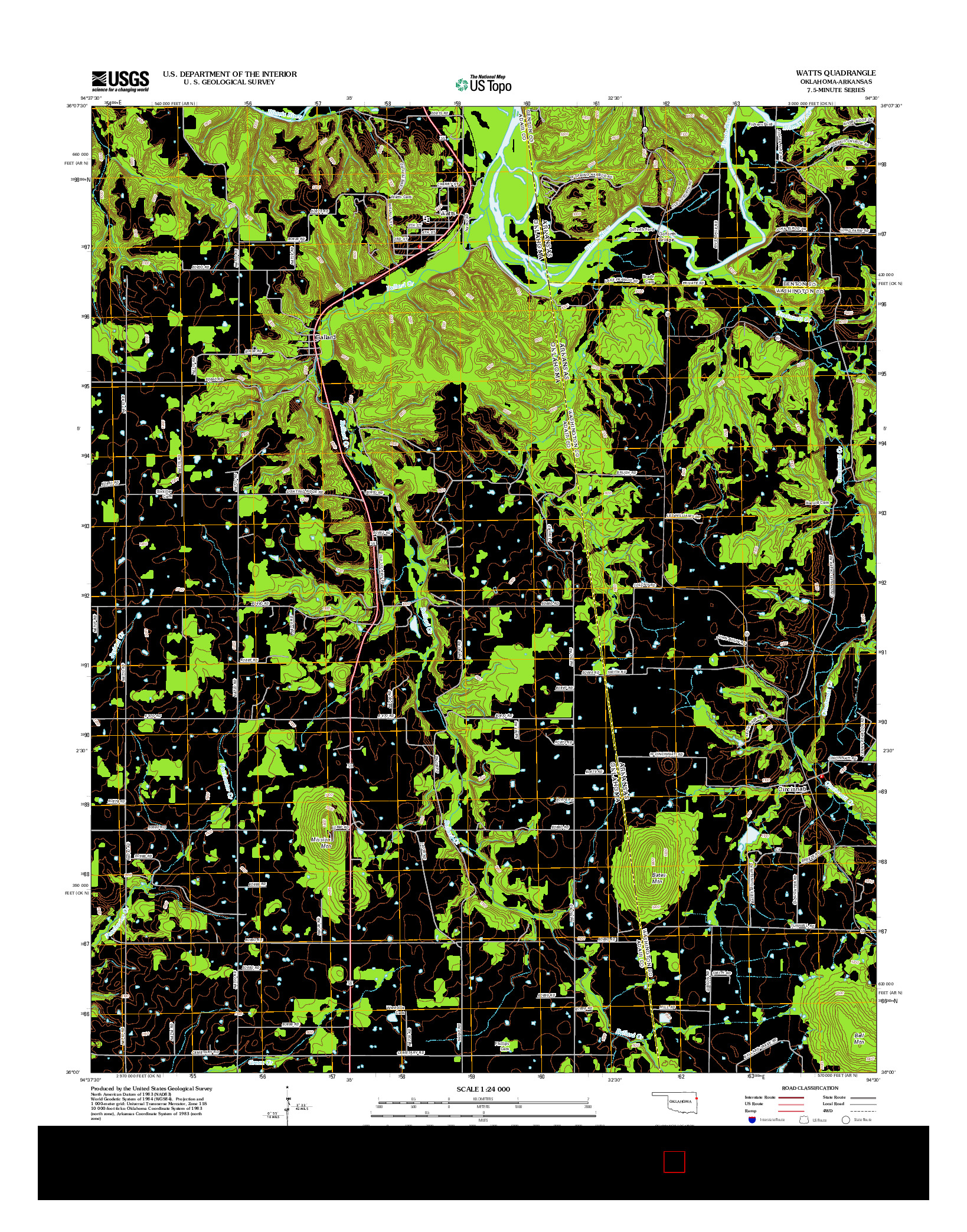 USGS US TOPO 7.5-MINUTE MAP FOR WATTS, OK-AR 2012