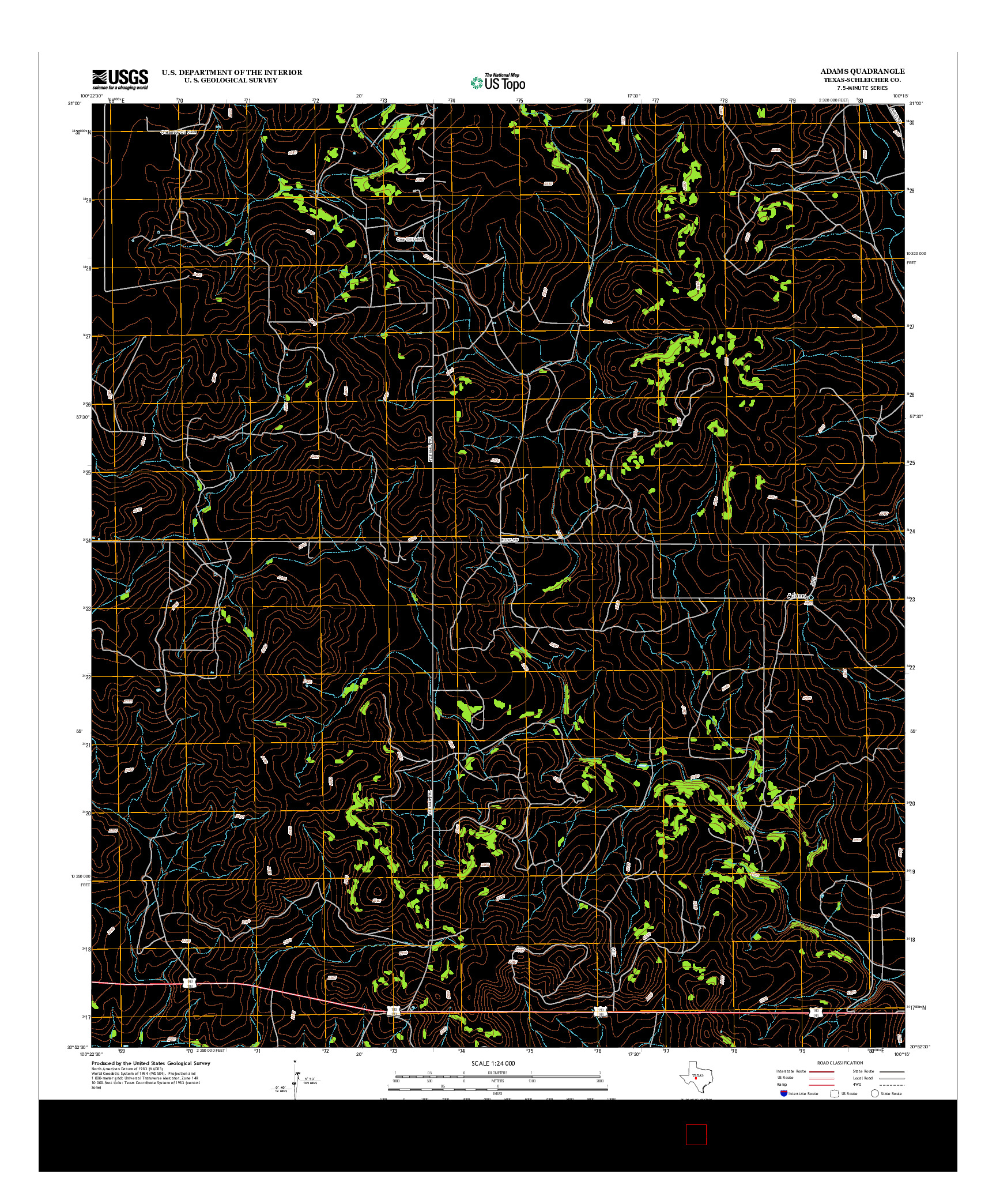 USGS US TOPO 7.5-MINUTE MAP FOR ADAMS, TX 2012