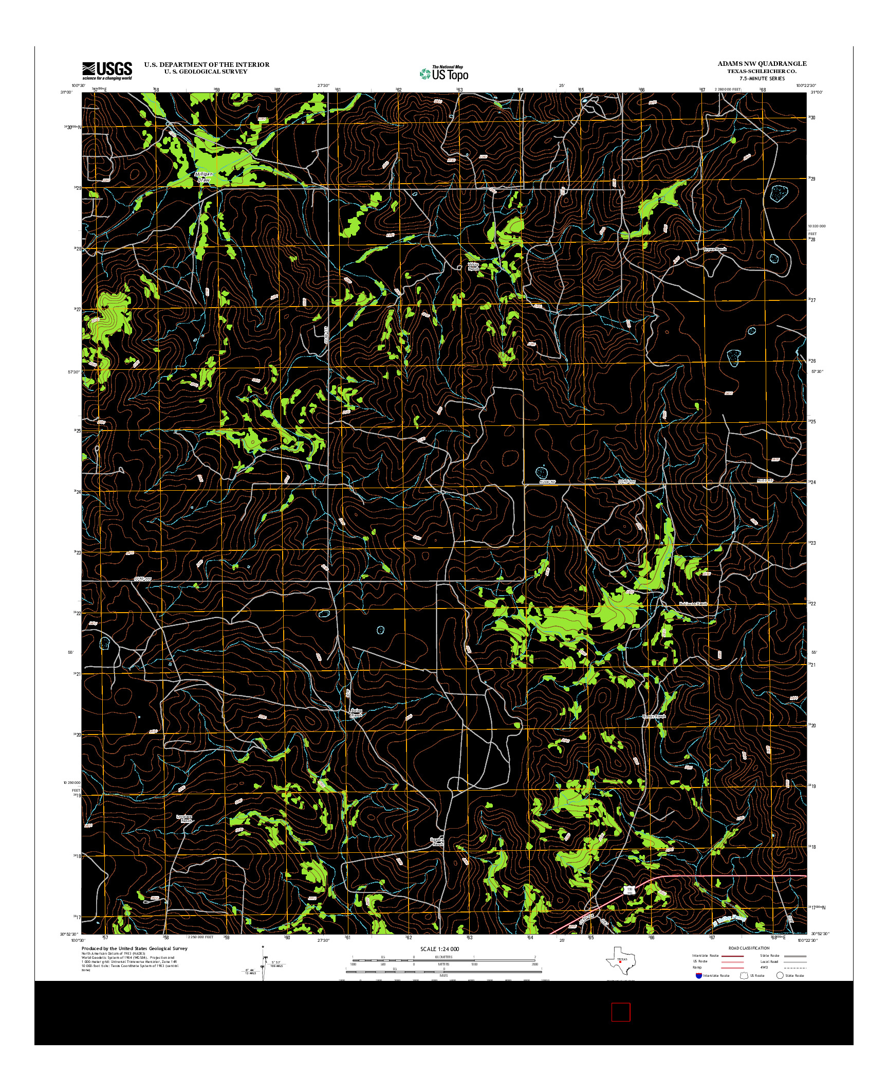 USGS US TOPO 7.5-MINUTE MAP FOR ADAMS NW, TX 2012