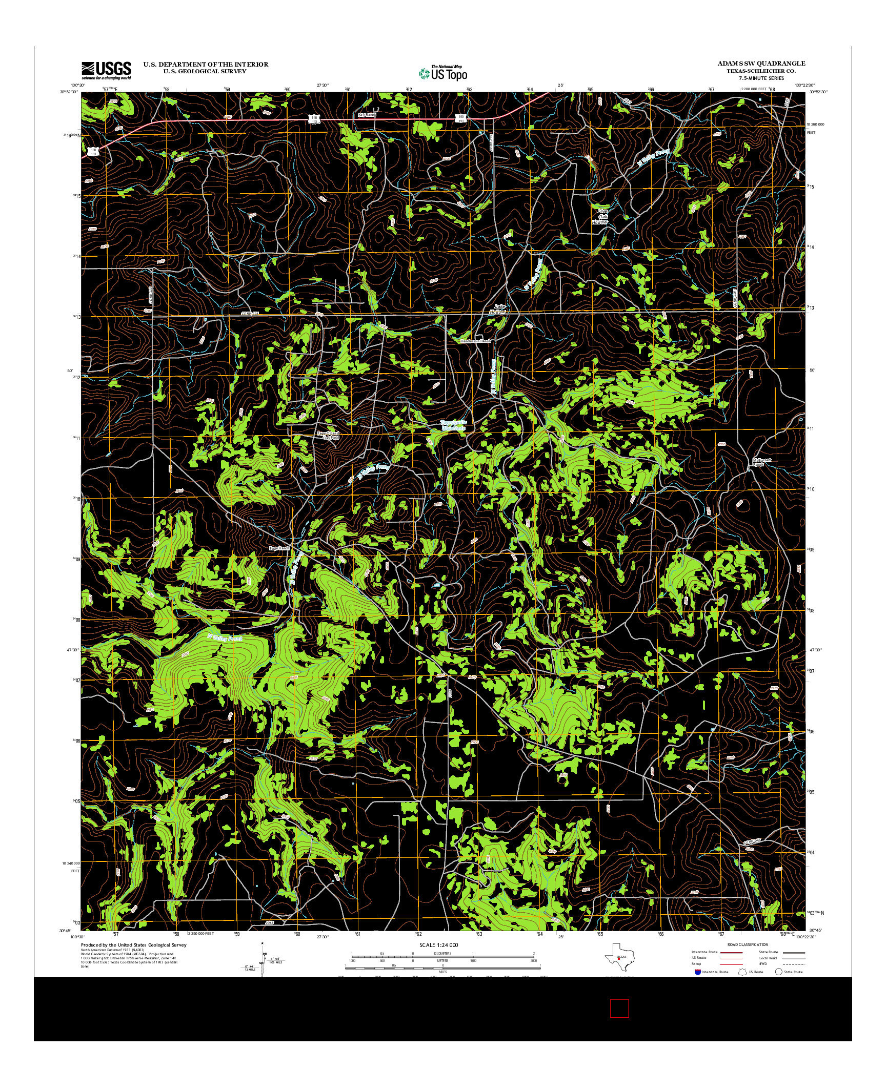 USGS US TOPO 7.5-MINUTE MAP FOR ADAMS SW, TX 2012