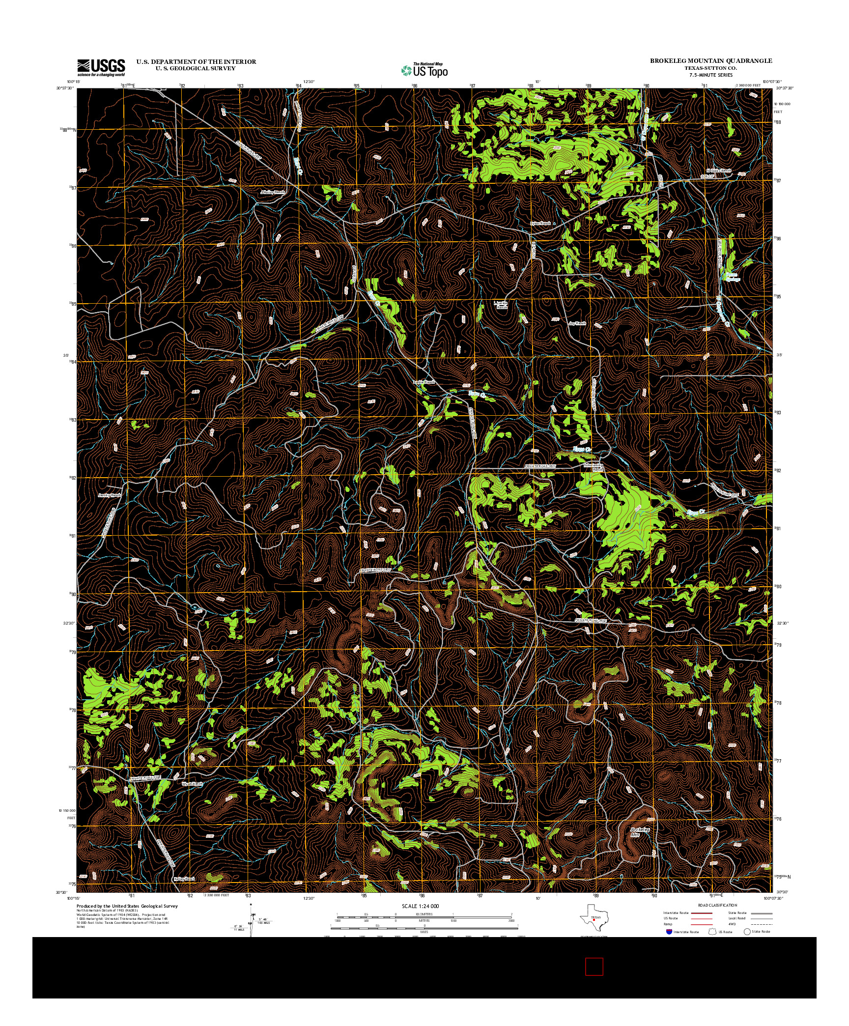 USGS US TOPO 7.5-MINUTE MAP FOR BROKELEG MOUNTAIN, TX 2012