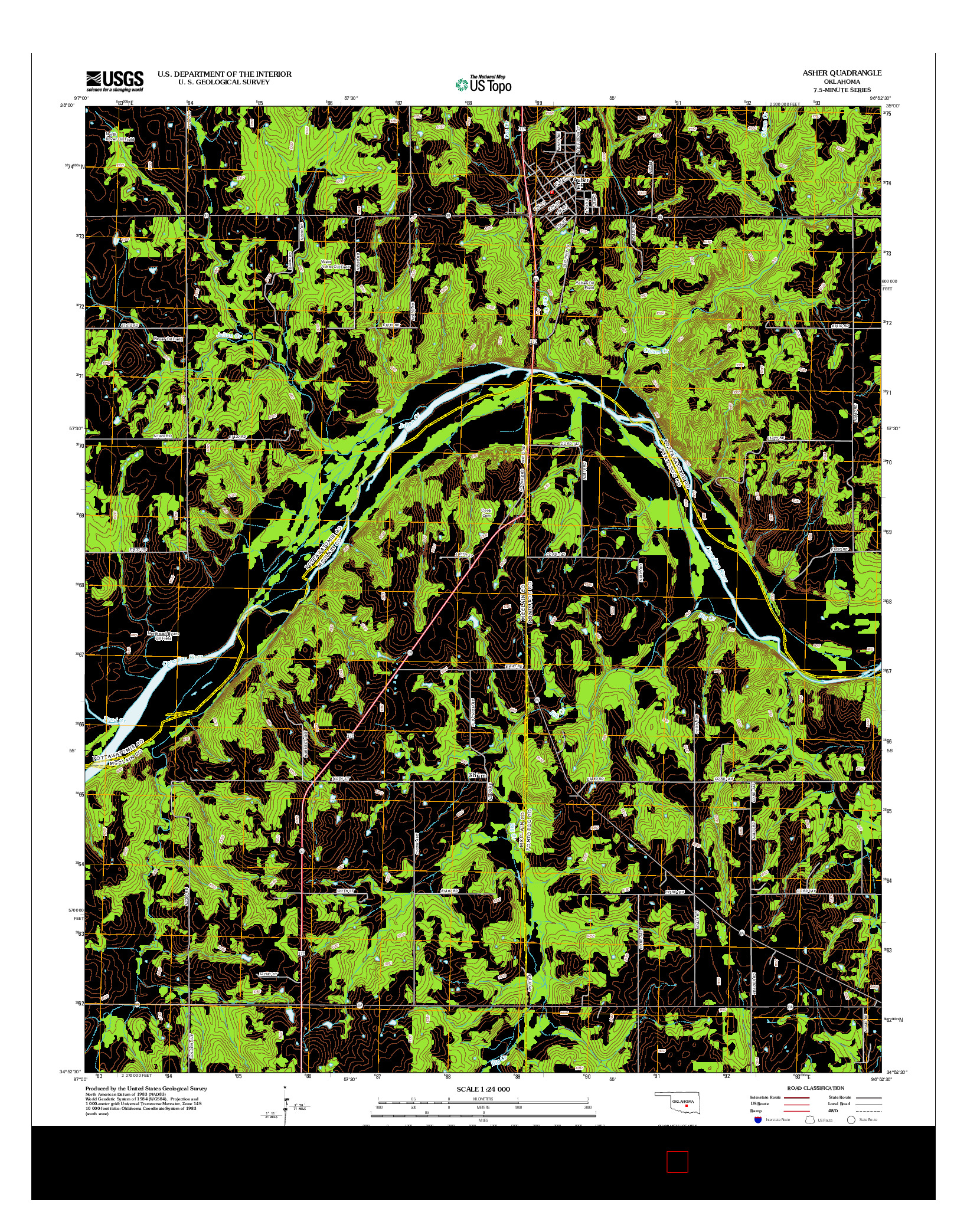 USGS US TOPO 7.5-MINUTE MAP FOR ASHER, OK 2012