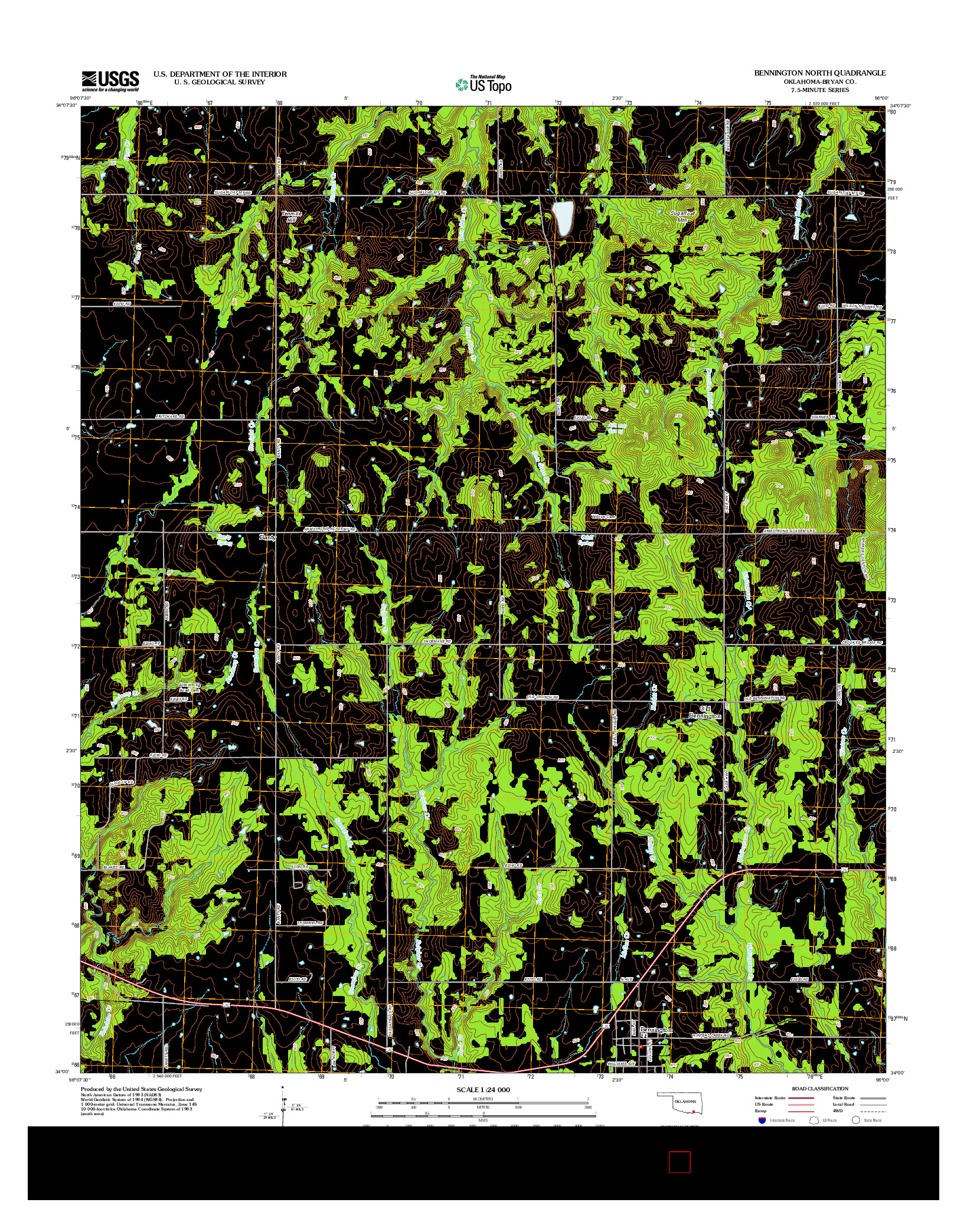 USGS US TOPO 7.5-MINUTE MAP FOR BENNINGTON NORTH, OK 2012