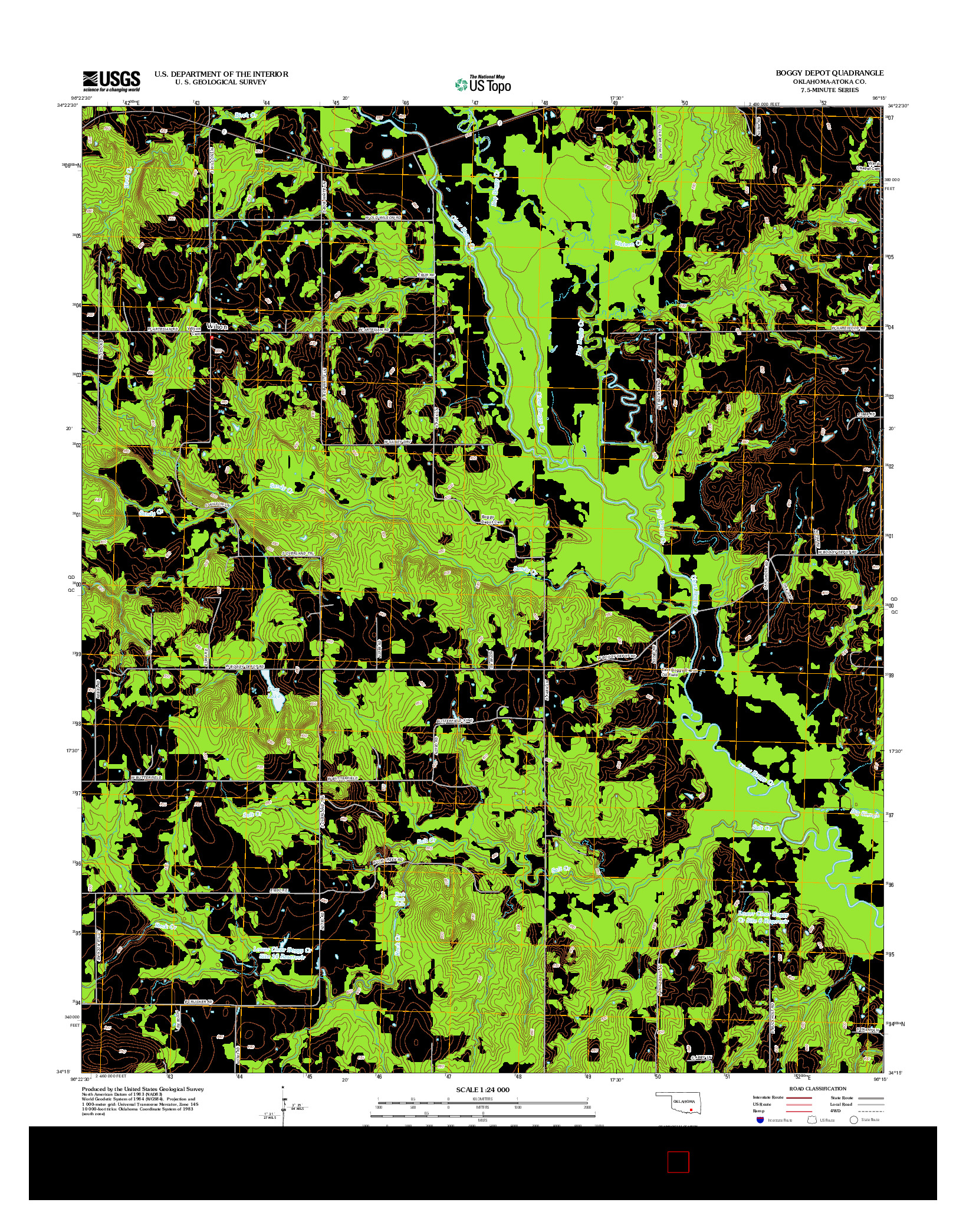 USGS US TOPO 7.5-MINUTE MAP FOR BOGGY DEPOT, OK 2012