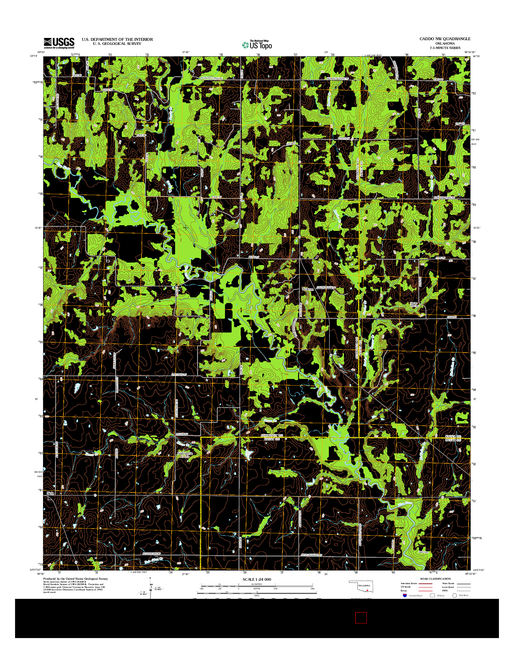 USGS US TOPO 7.5-MINUTE MAP FOR CADDO NW, OK 2012