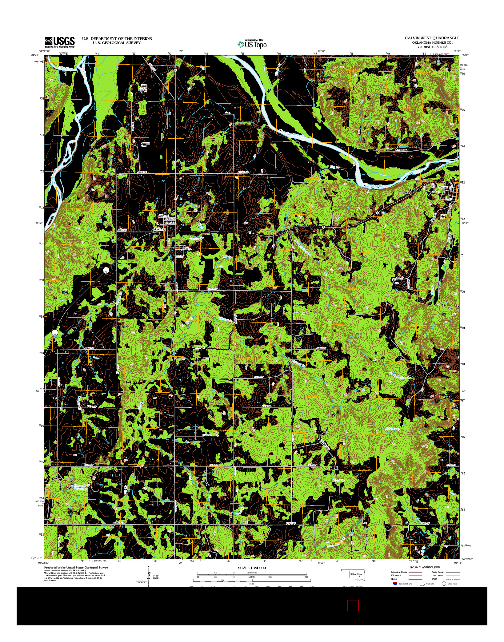 USGS US TOPO 7.5-MINUTE MAP FOR CALVIN WEST, OK 2012