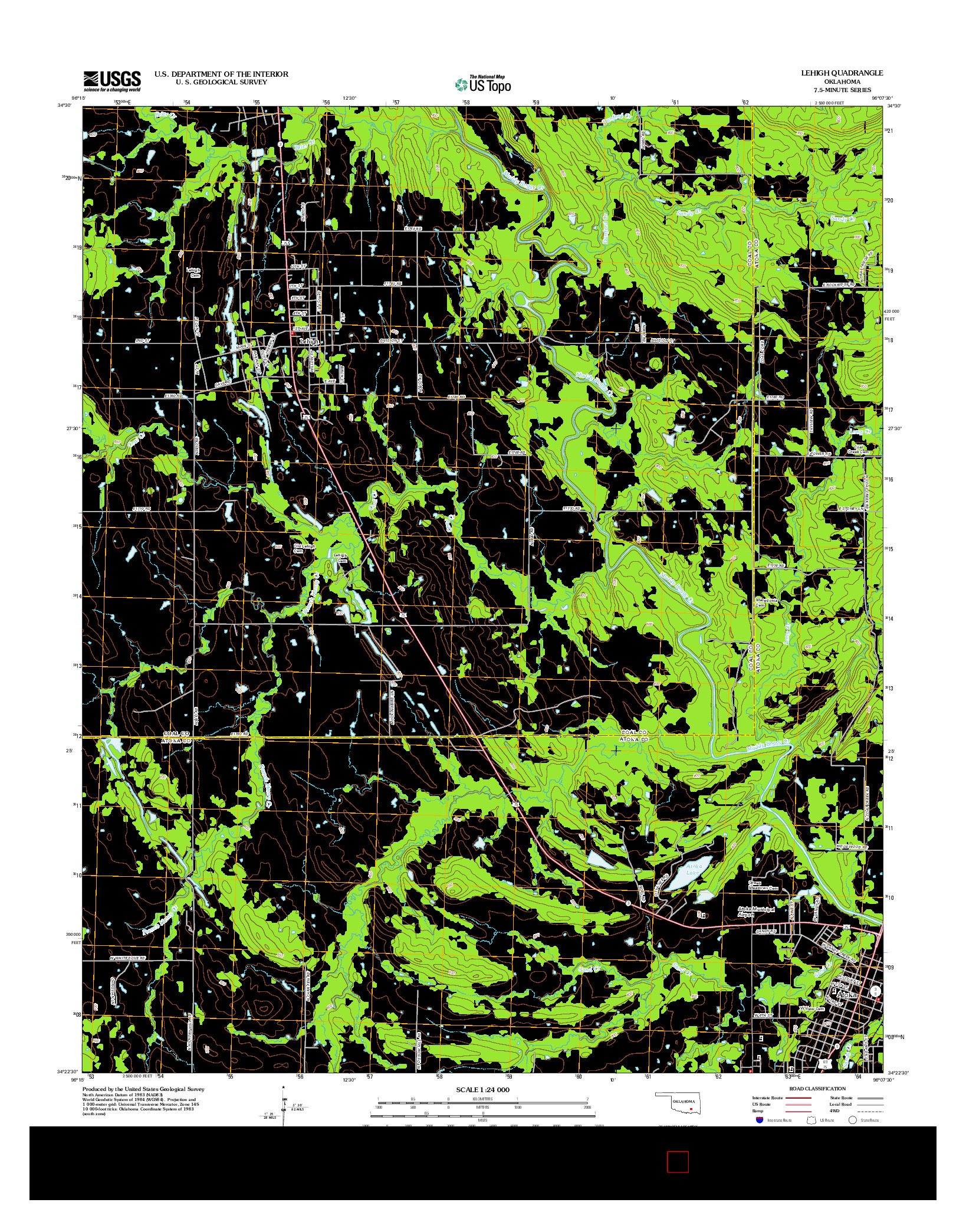 USGS US TOPO 7.5-MINUTE MAP FOR LEHIGH, OK 2012