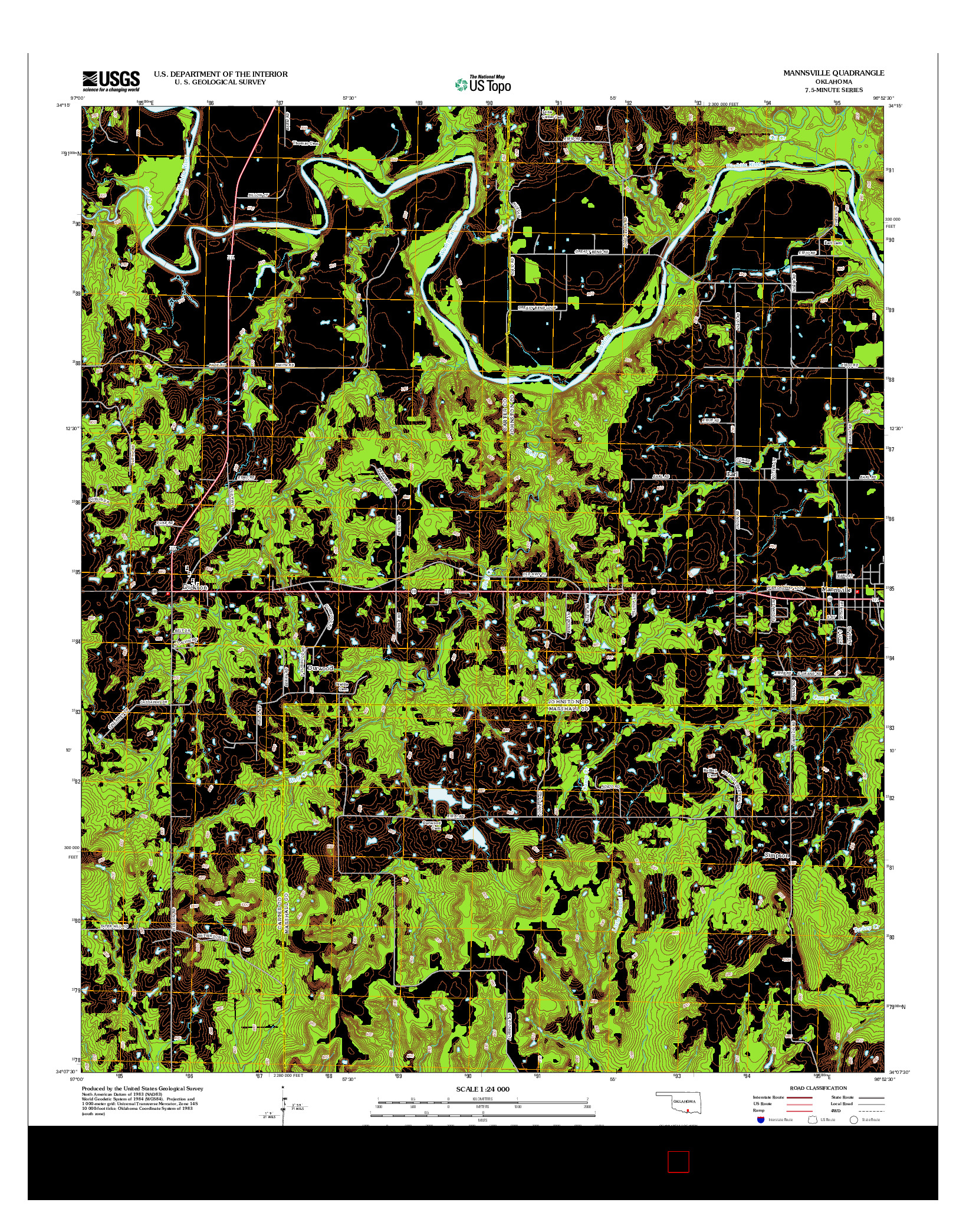 USGS US TOPO 7.5-MINUTE MAP FOR MANNSVILLE, OK 2012