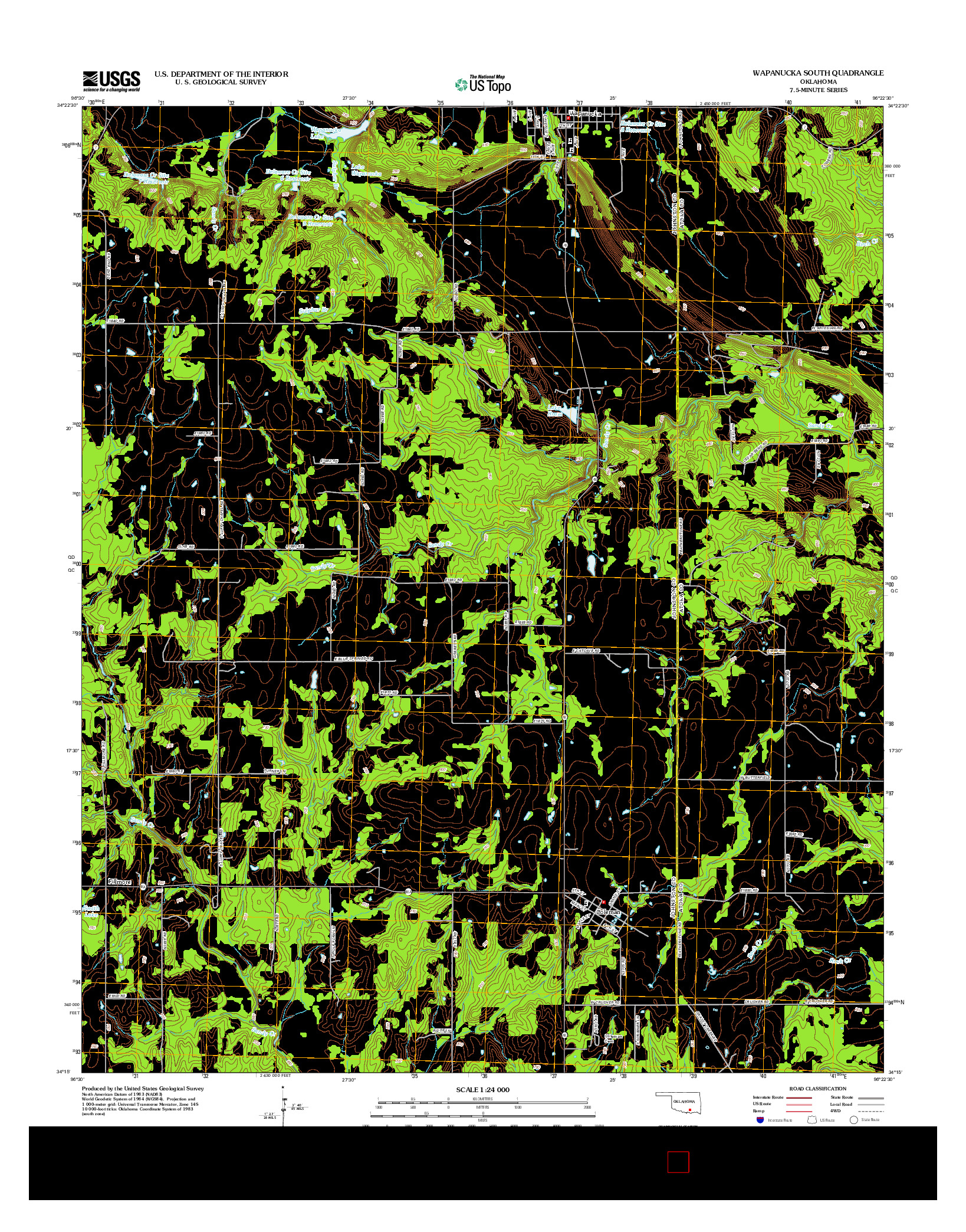 USGS US TOPO 7.5-MINUTE MAP FOR WAPANUCKA SOUTH, OK 2012