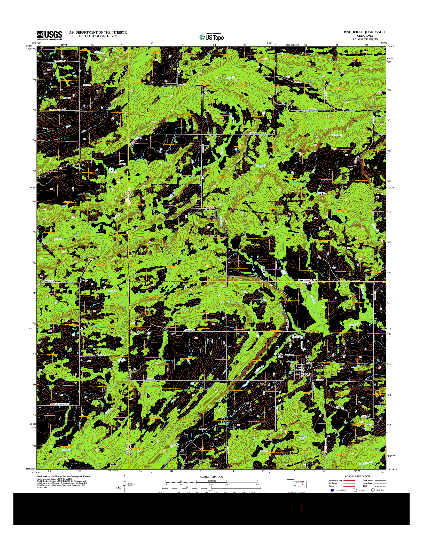 USGS US TOPO 7.5-MINUTE MAP FOR WARDVILLE, OK 2012