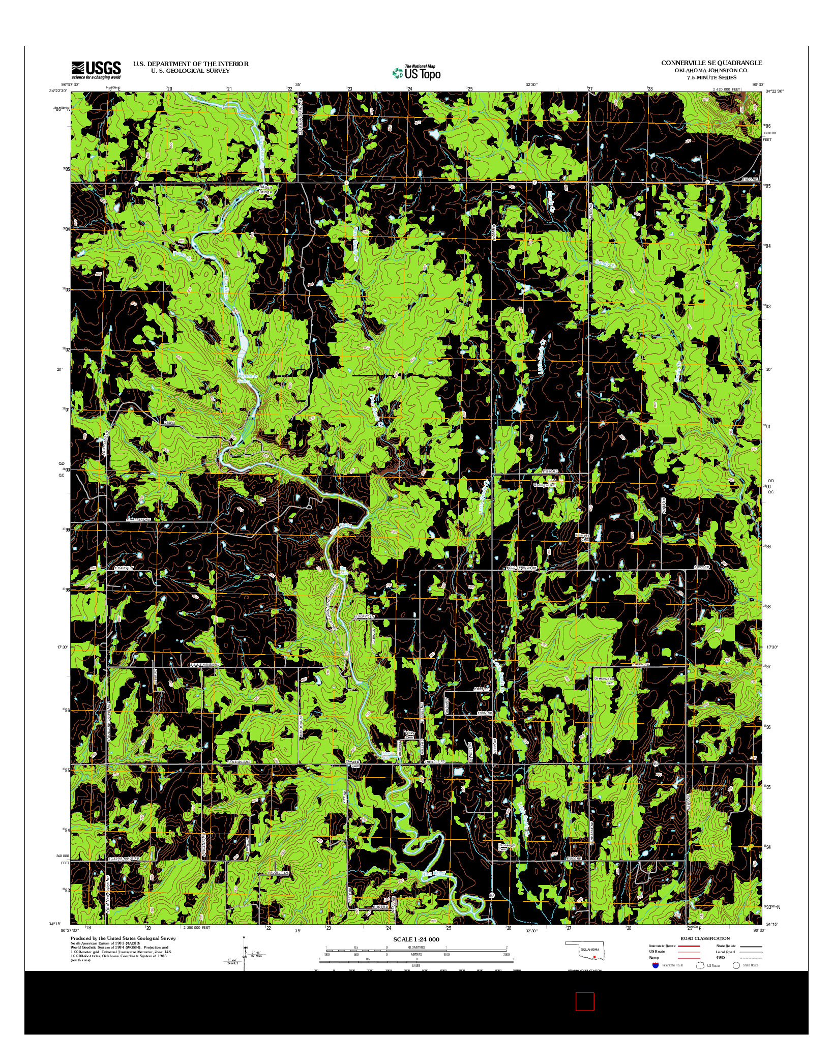 USGS US TOPO 7.5-MINUTE MAP FOR CONNERVILLE SE, OK 2012