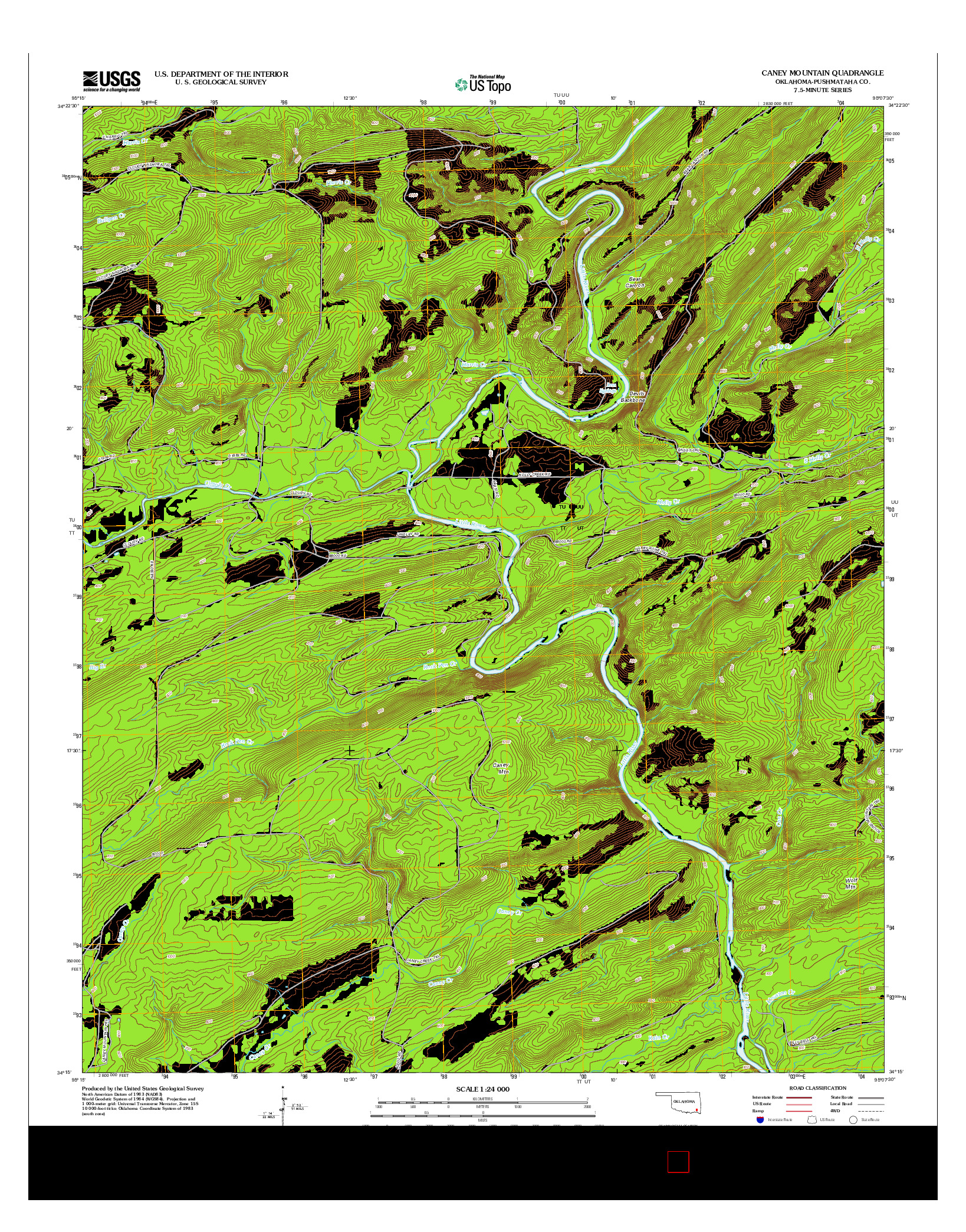 USGS US TOPO 7.5-MINUTE MAP FOR CANEY MOUNTAIN, OK 2012