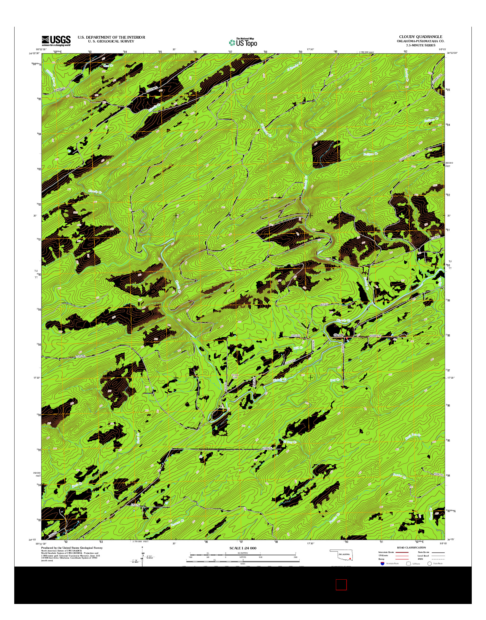 USGS US TOPO 7.5-MINUTE MAP FOR CLOUDY, OK 2012