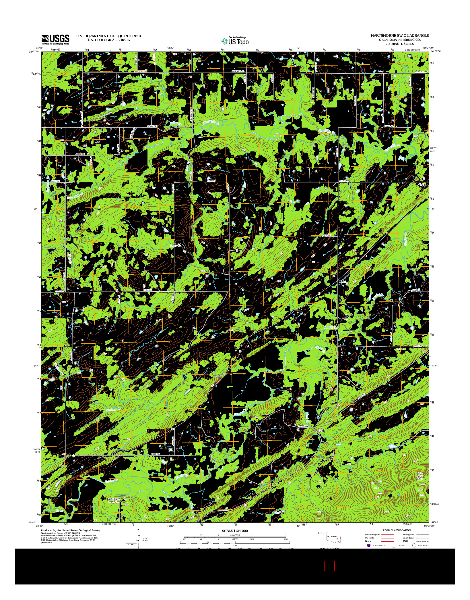 USGS US TOPO 7.5-MINUTE MAP FOR HARTSHORNE SW, OK 2012