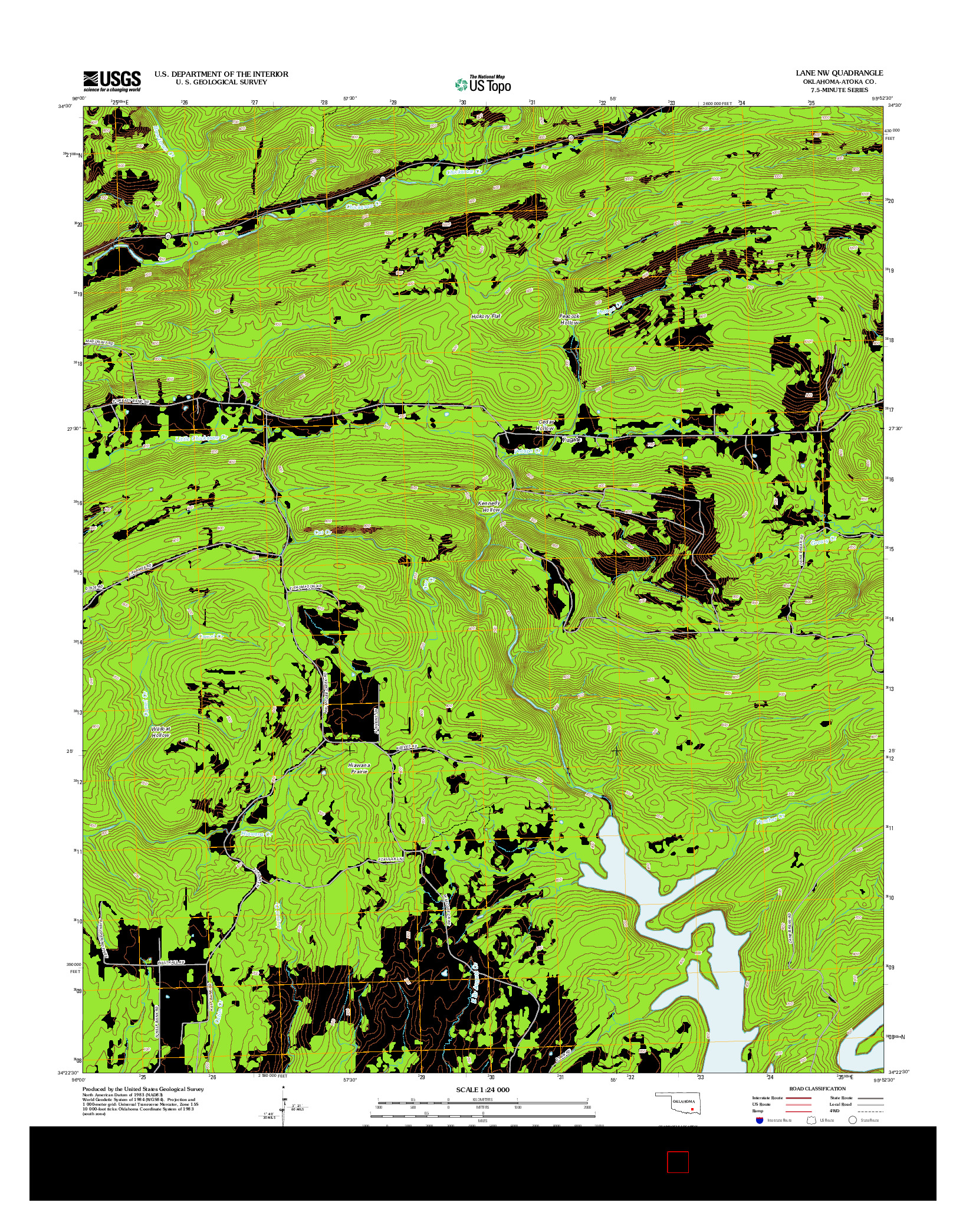 USGS US TOPO 7.5-MINUTE MAP FOR LANE NW, OK 2012