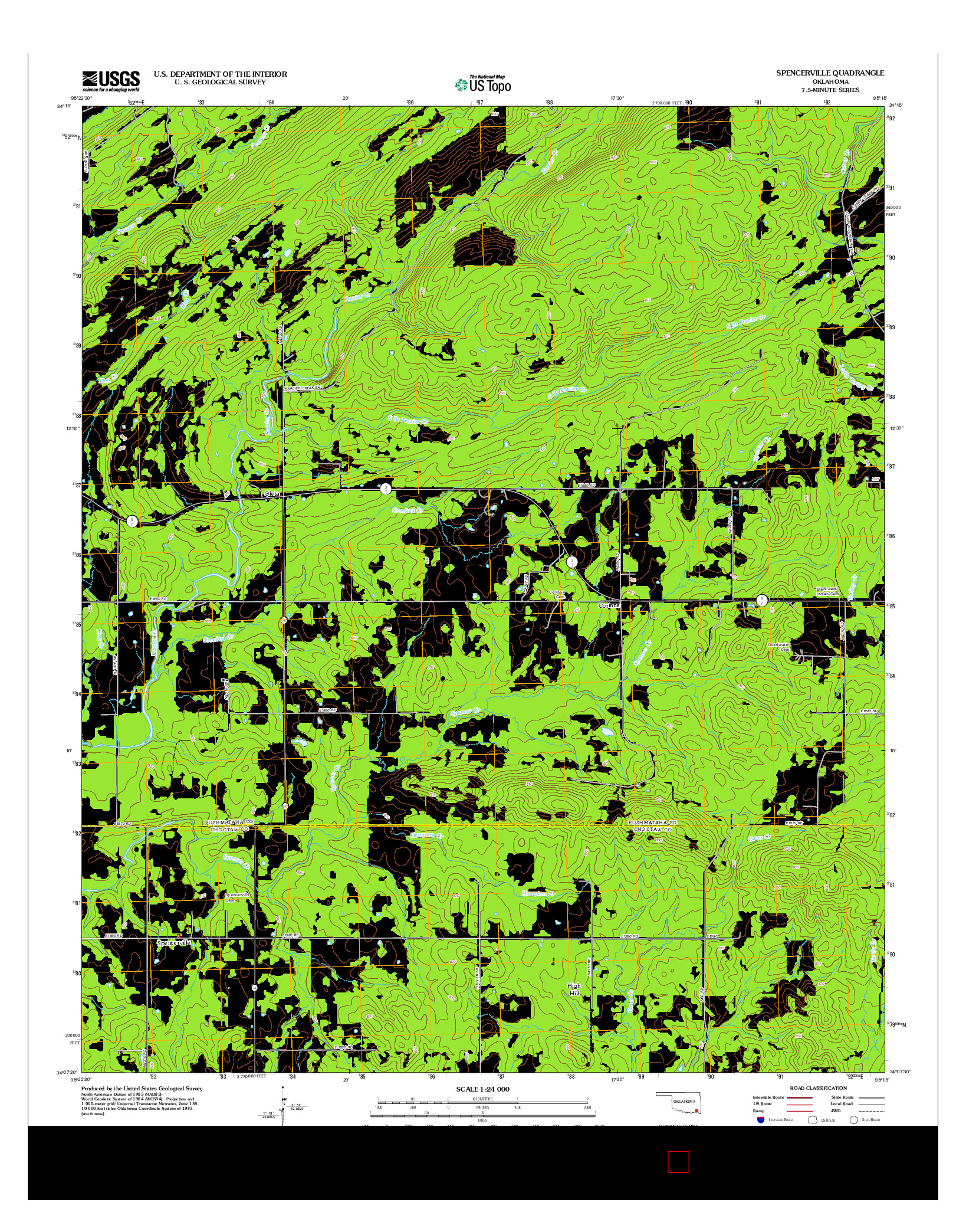 USGS US TOPO 7.5-MINUTE MAP FOR SPENCERVILLE, OK 2012