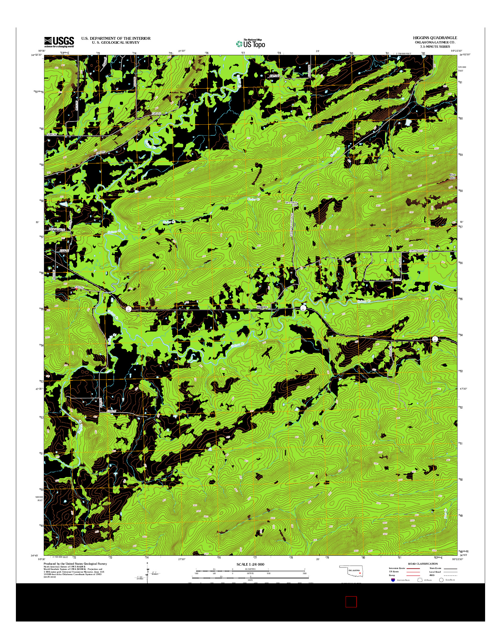 USGS US TOPO 7.5-MINUTE MAP FOR HIGGINS, OK 2012